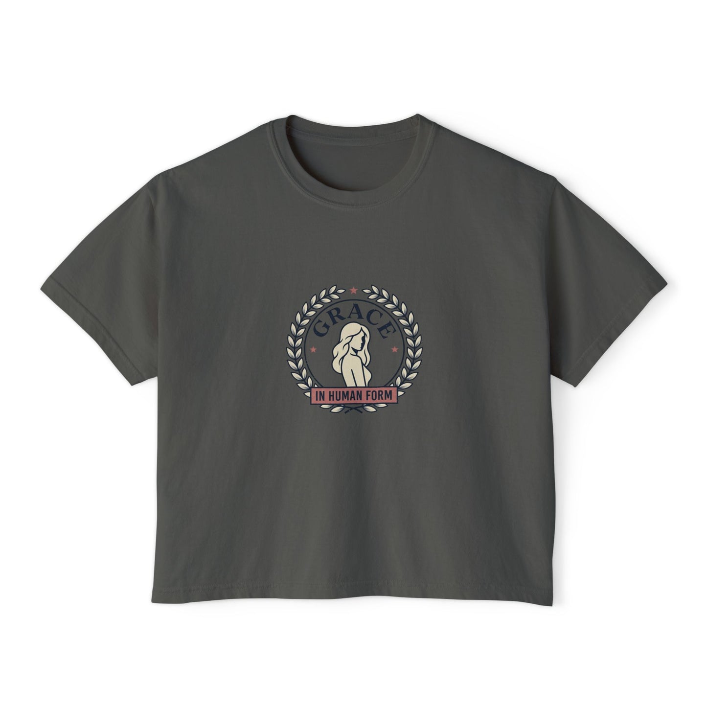 Grace Floral Boxy Tee — "Grace Is Human Form" Graphic