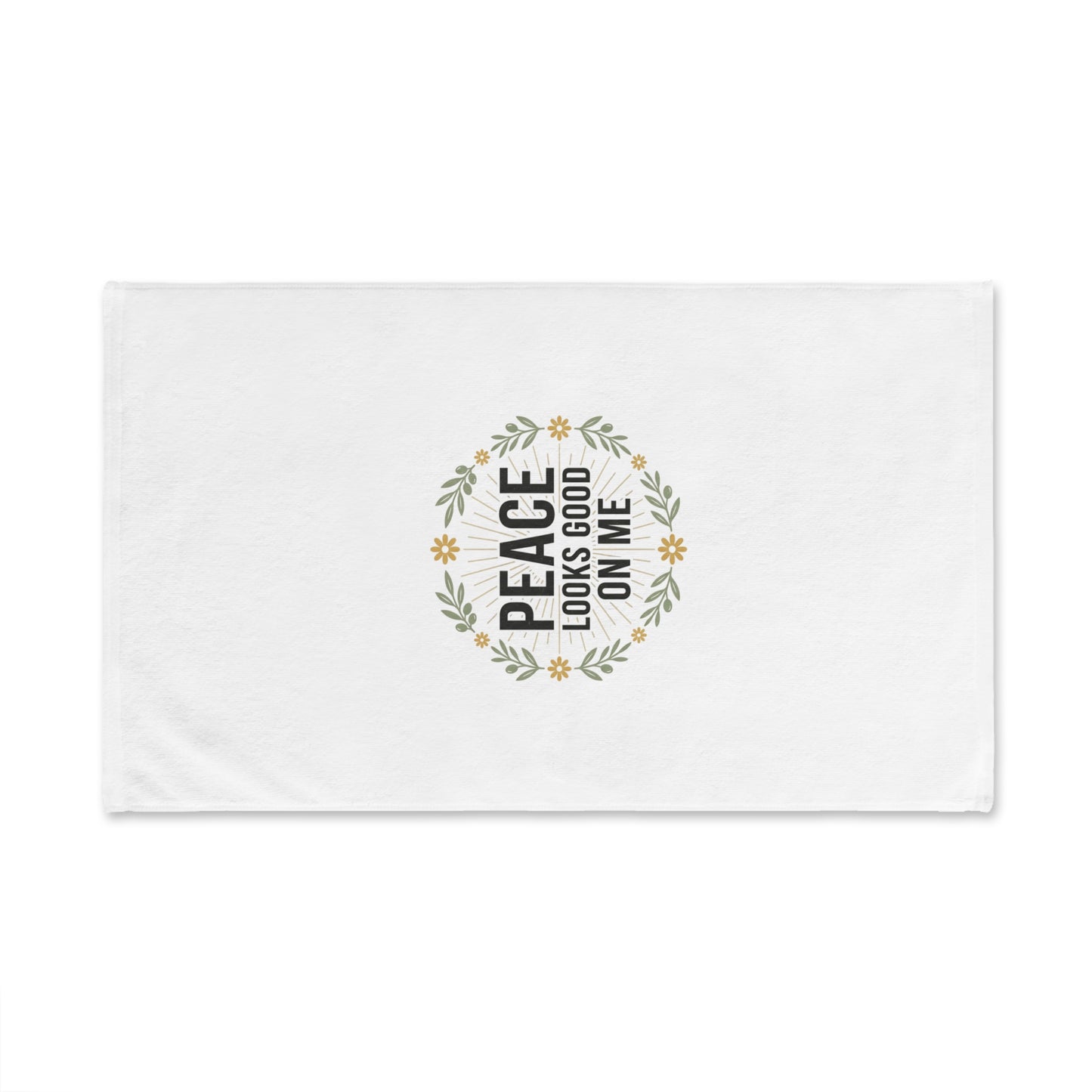 Hand Towel — "Peace Looks Good On Me" Floral Wreath Decorative Towel