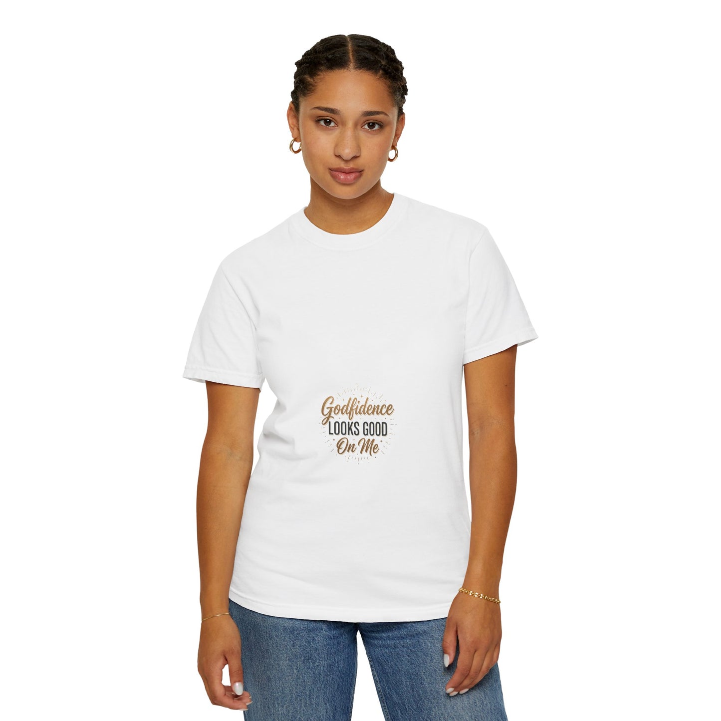 Graphic T-Shirt — “Godfidence Looks Good On Me” Small Center Chest