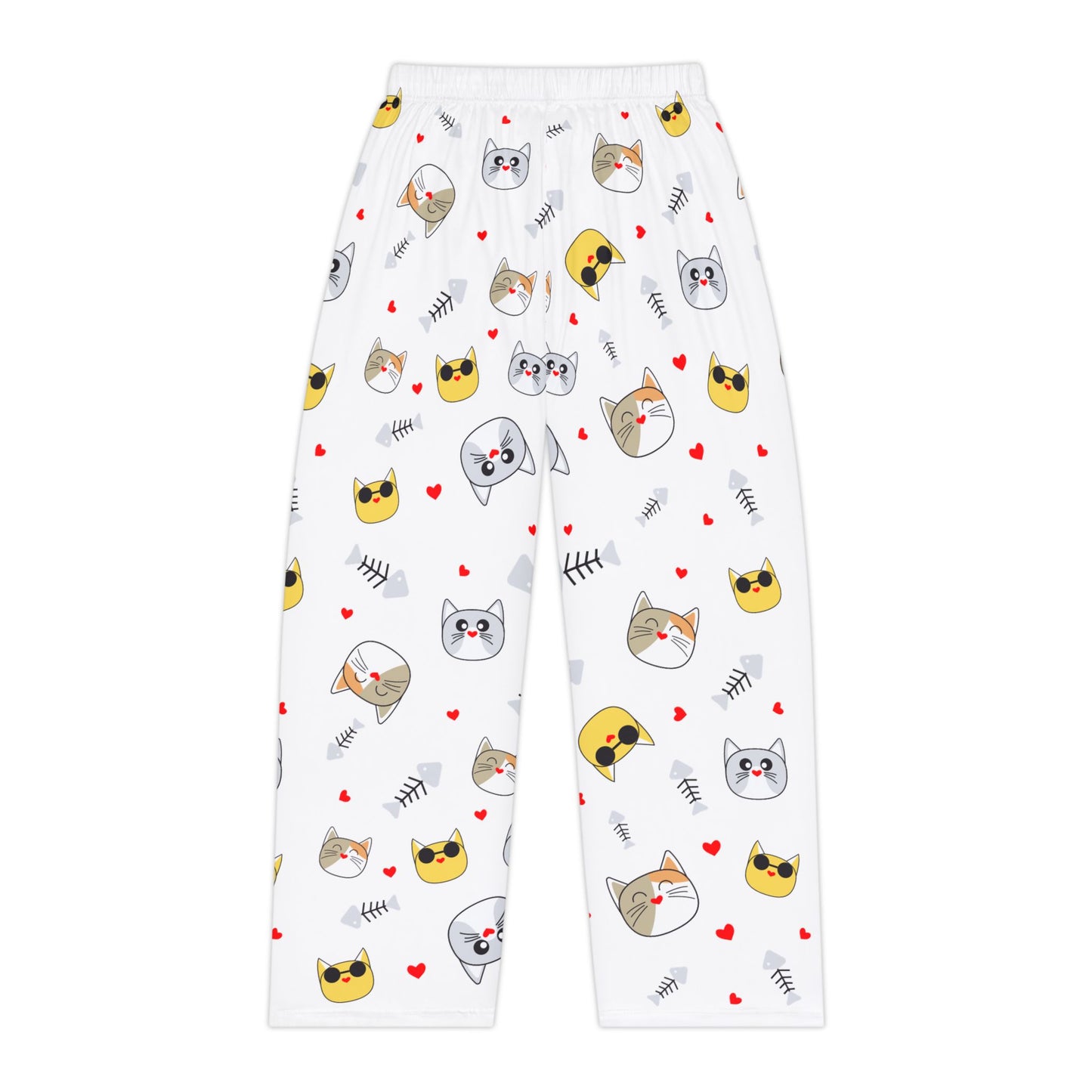 Cat Emoji Print Pajama Pants — Cute Kawaii Sleepwear for Women