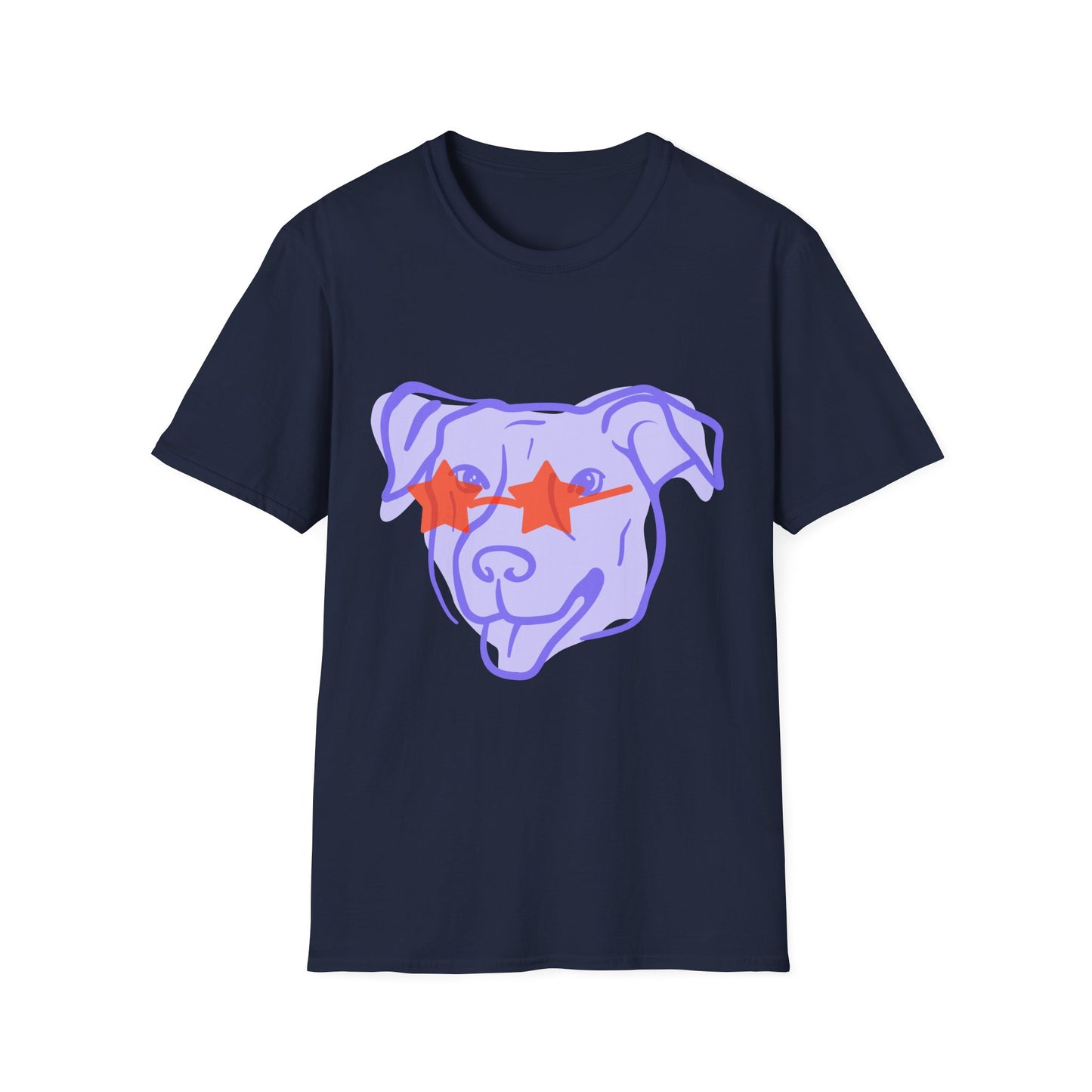 Dog Face T-Shirt — Playful Purple Pup with Star Sunglasses Graphic
