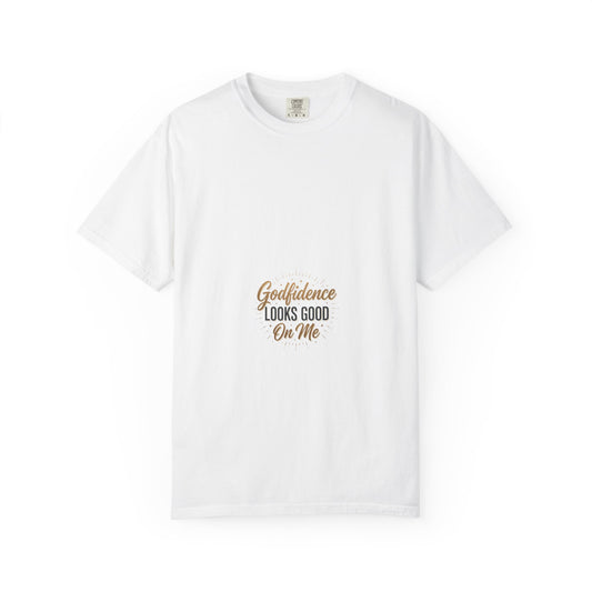 Graphic T-Shirt — “Godfidence Looks Good On Me” Small Center Chest