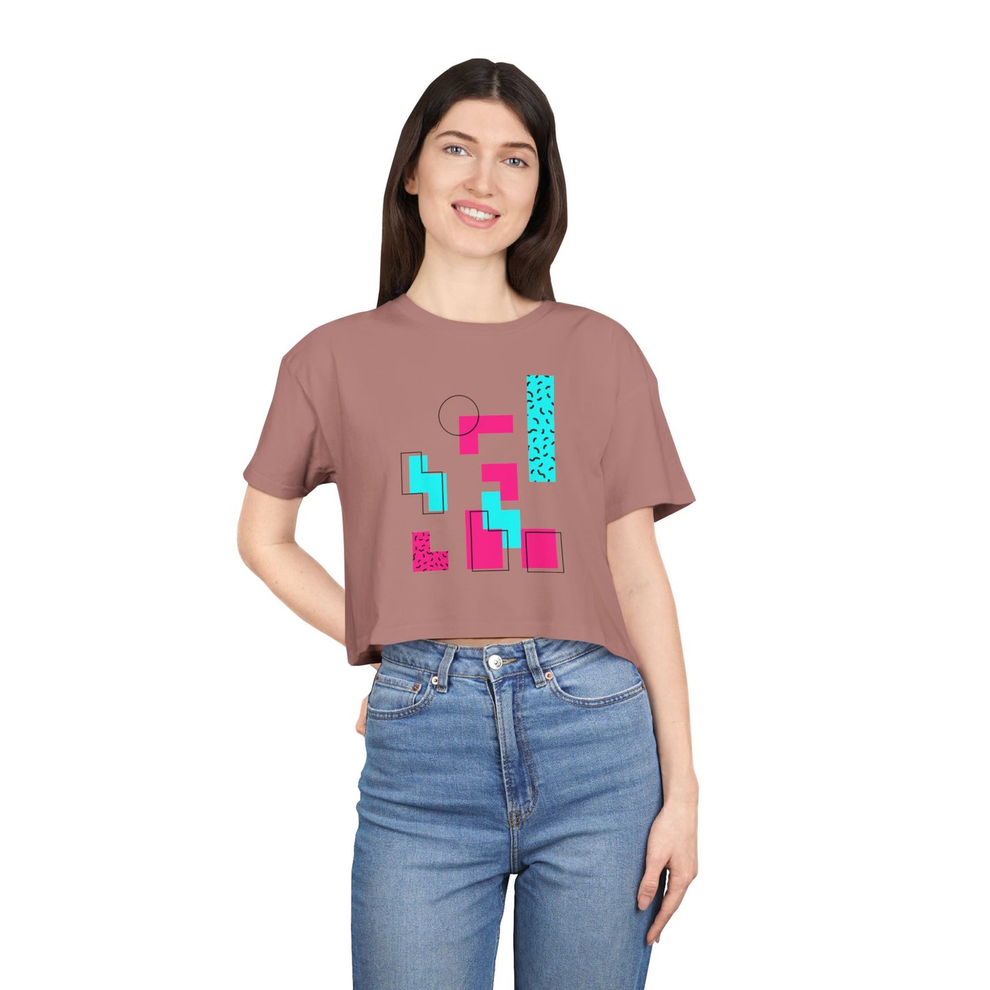 Retro Geometric Crop Tee — 80s Memphis Pattern Women's Top
