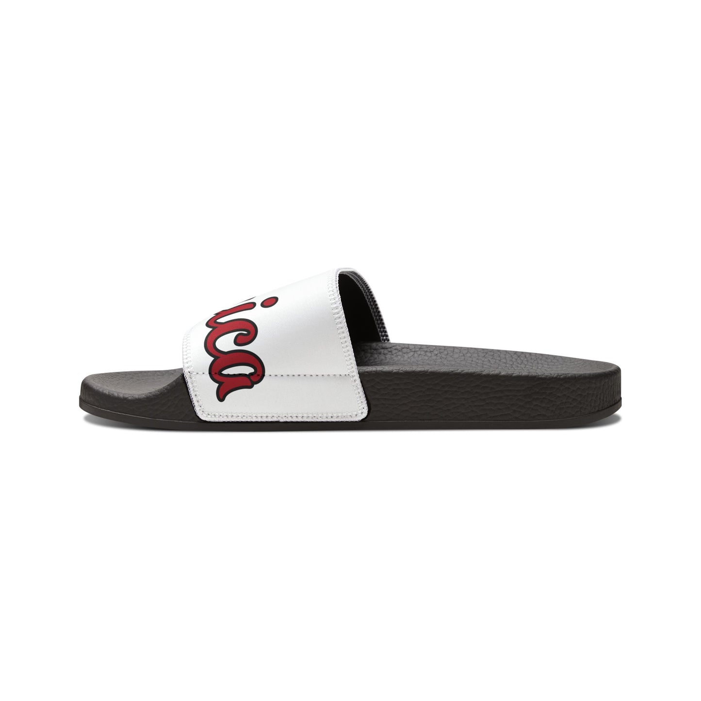 Men's Slide Sandals — White Patriotic Script Pool Slides