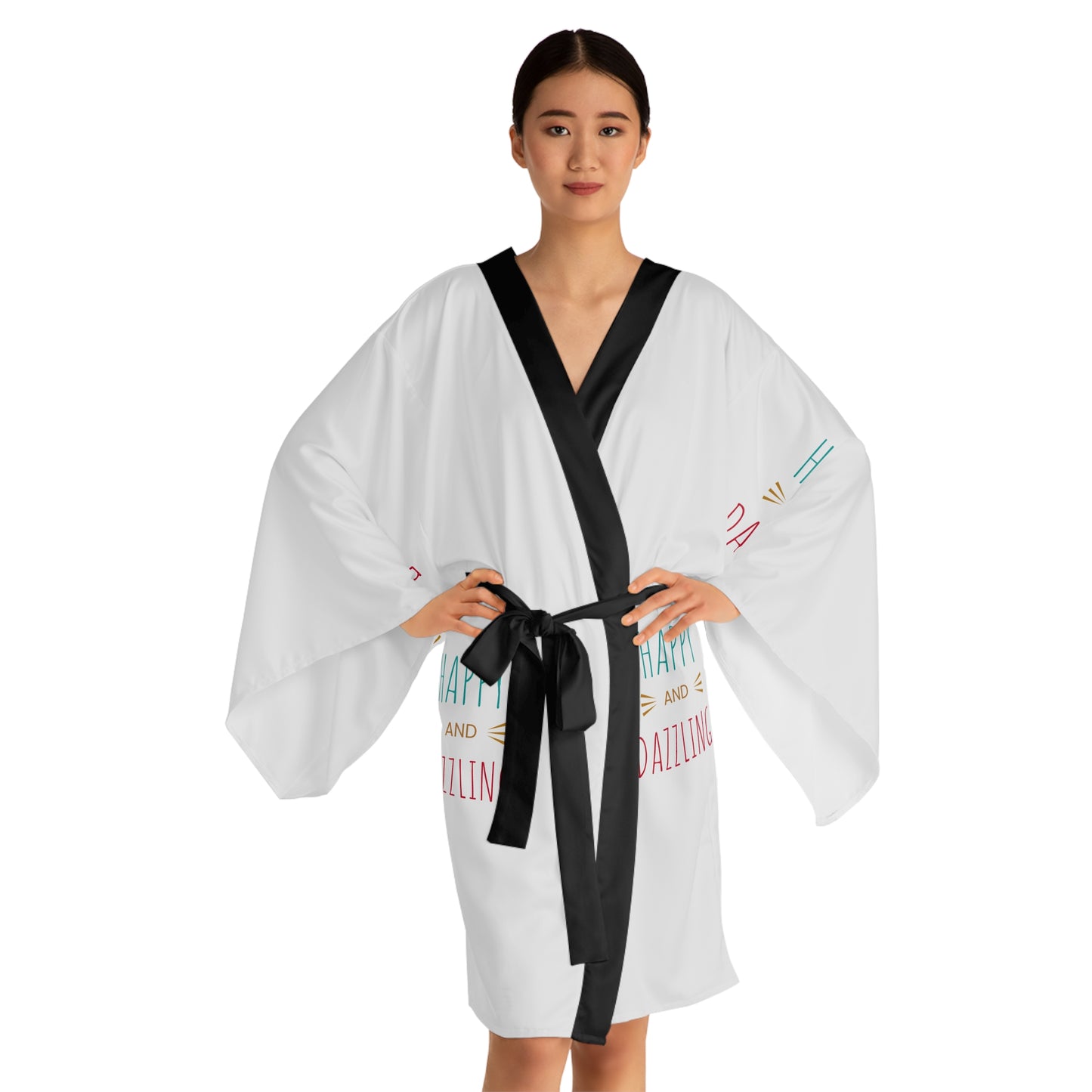 Kimono Robe — "Happy and Dazzling" Lightweight Long-Sleeve Lounge Wrap