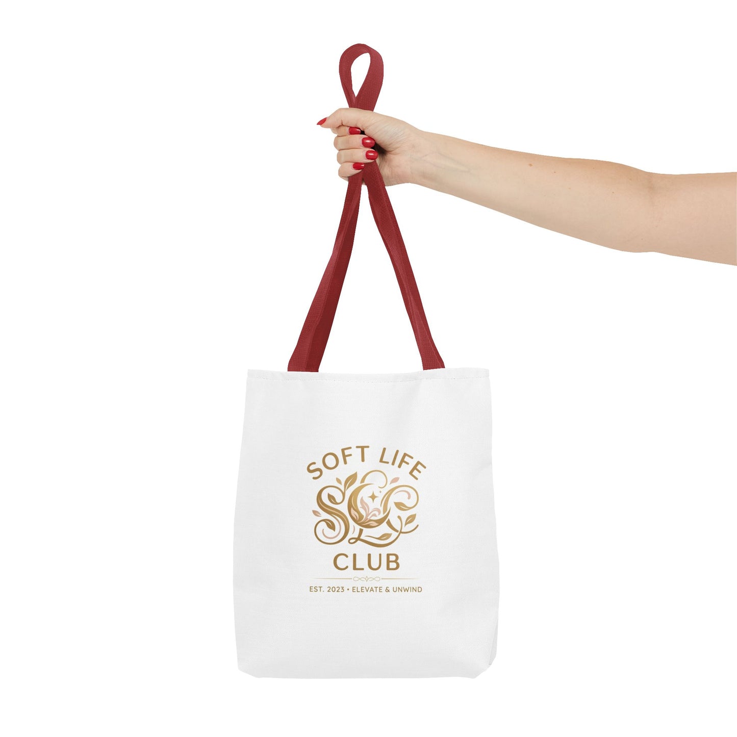 Soft Life Club Tote Bag — Chic Gold Logo AOP Tote for Everyday Carry