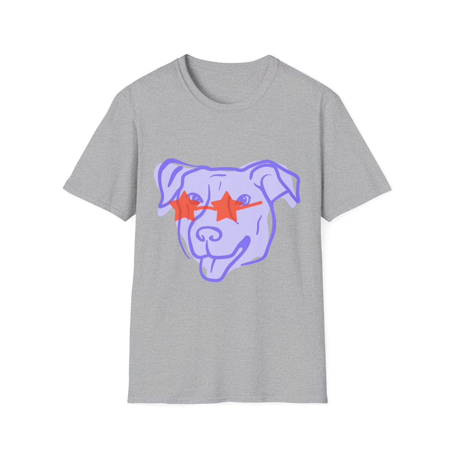 Dog Face T-Shirt — Playful Purple Pup with Star Sunglasses Graphic
