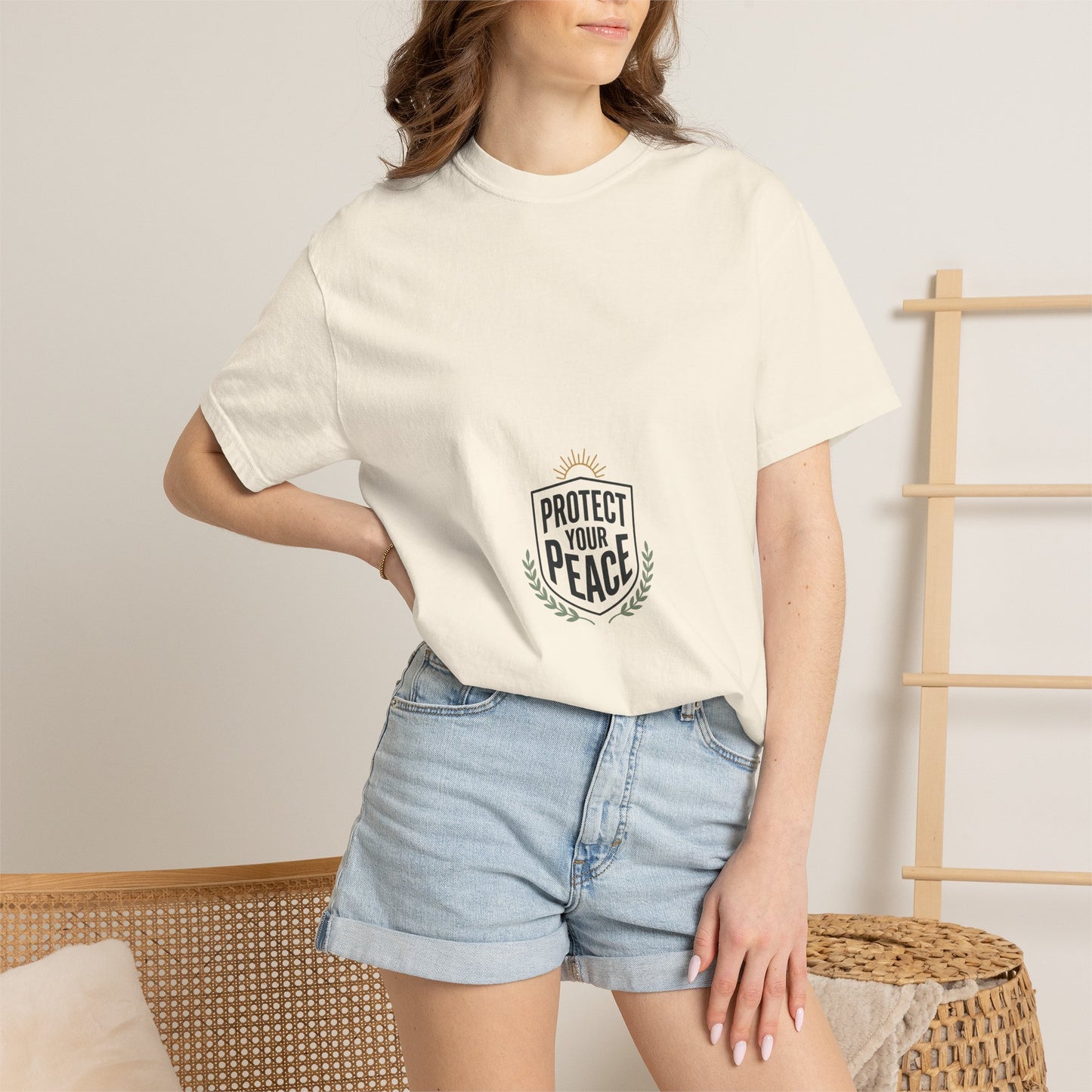 Protect Your Peace T-Shirt — Minimal Shield Graphic, Inspirational Casual Tee