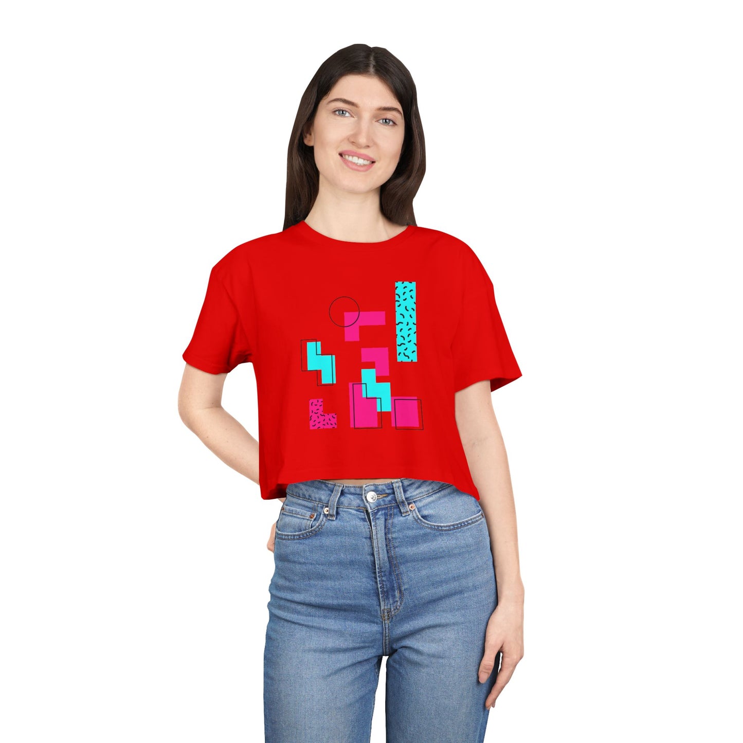 Retro Geometric Crop Tee — 80s Memphis Pattern Women's Top
