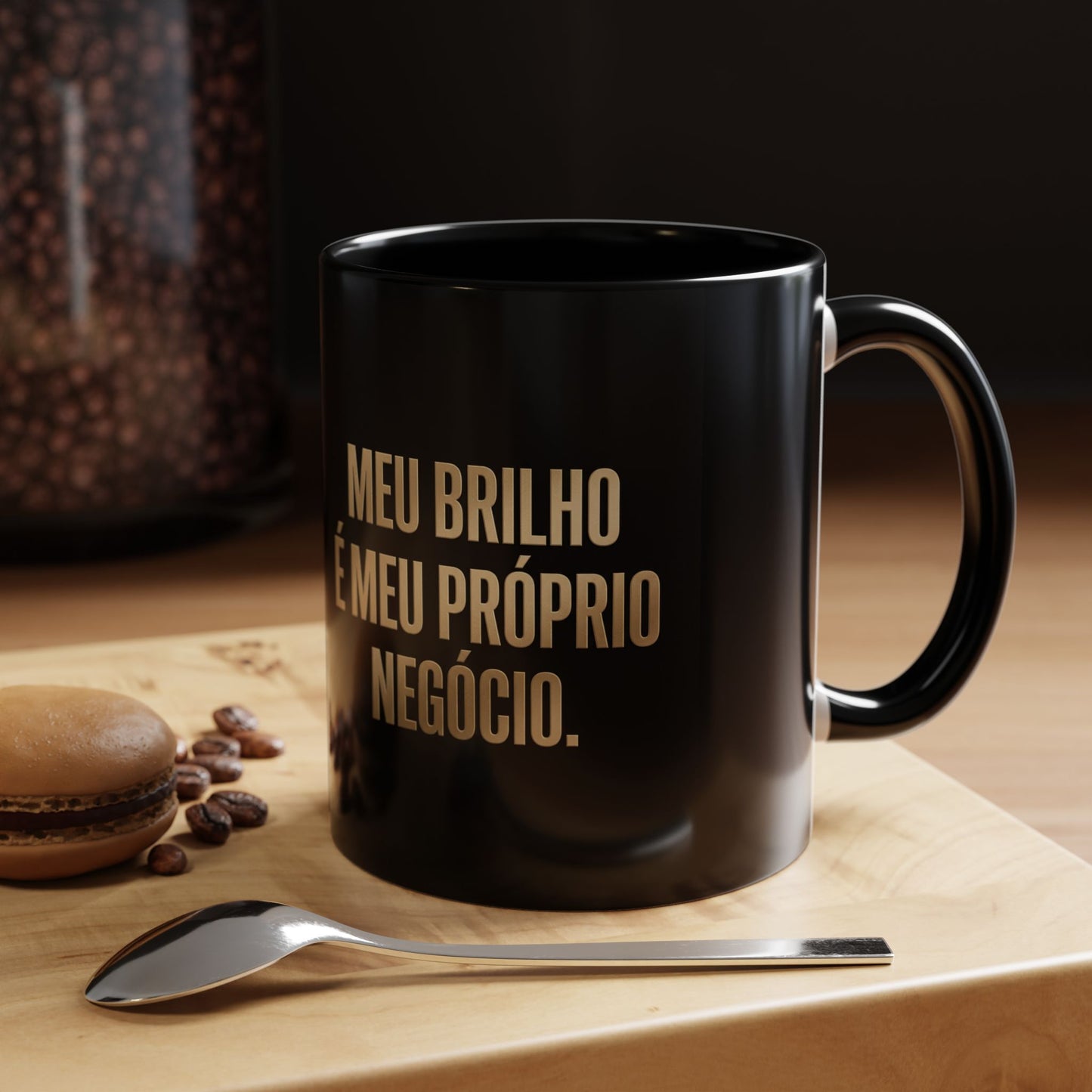Caneca de café - Caneca inspiradora com detalhes pretos "Meu Brilho É Meu Próprio Negócio" (11/15 onças)