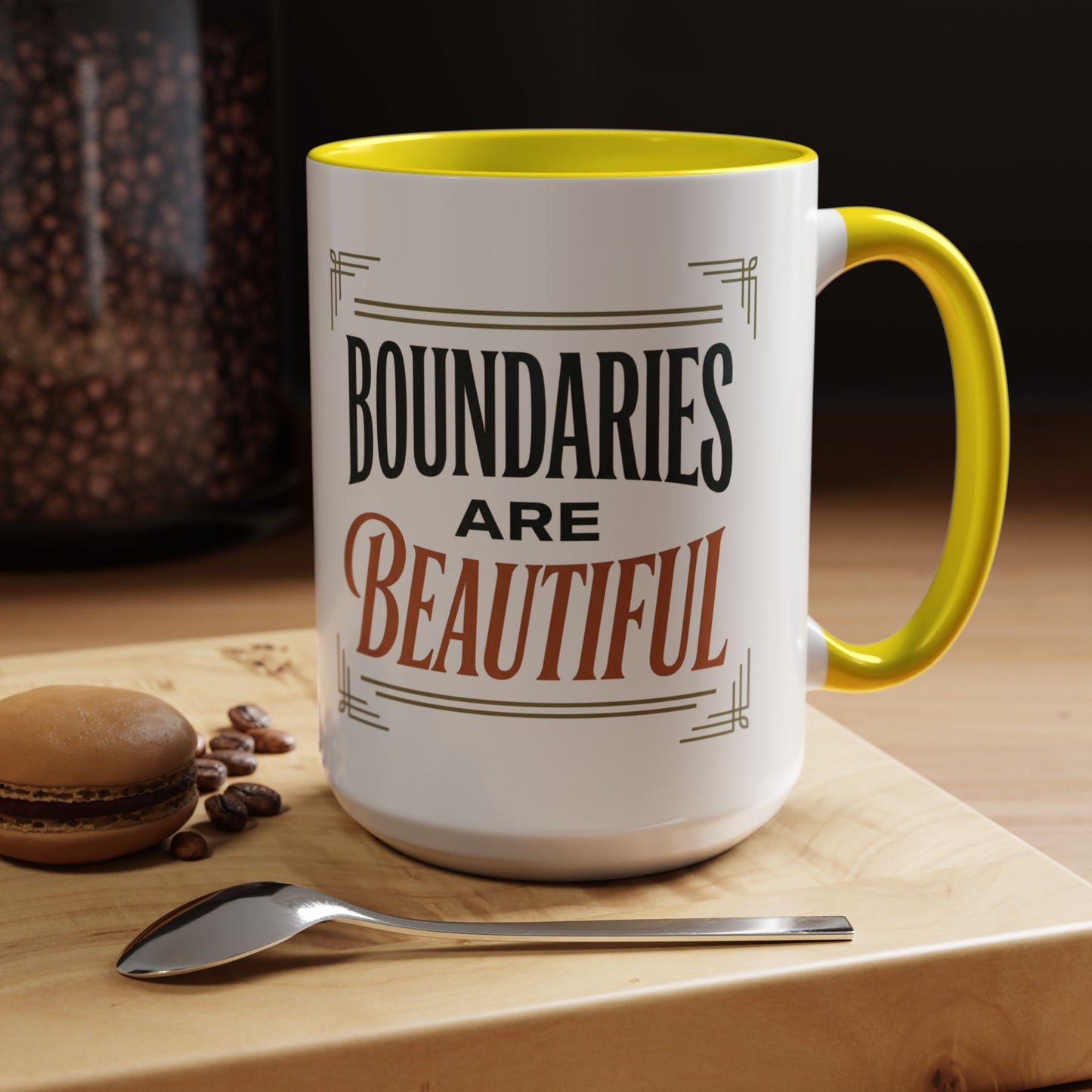 Boundaries Are Beautiful Accent Coffee Mug — Inspirational Self-Care Coffee Cup (11/15oz)