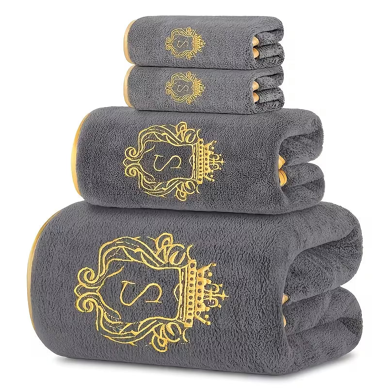 Luxury 4-Piece Bath Towel Set | Soft Solid Color Towels with Golden Edge Detail