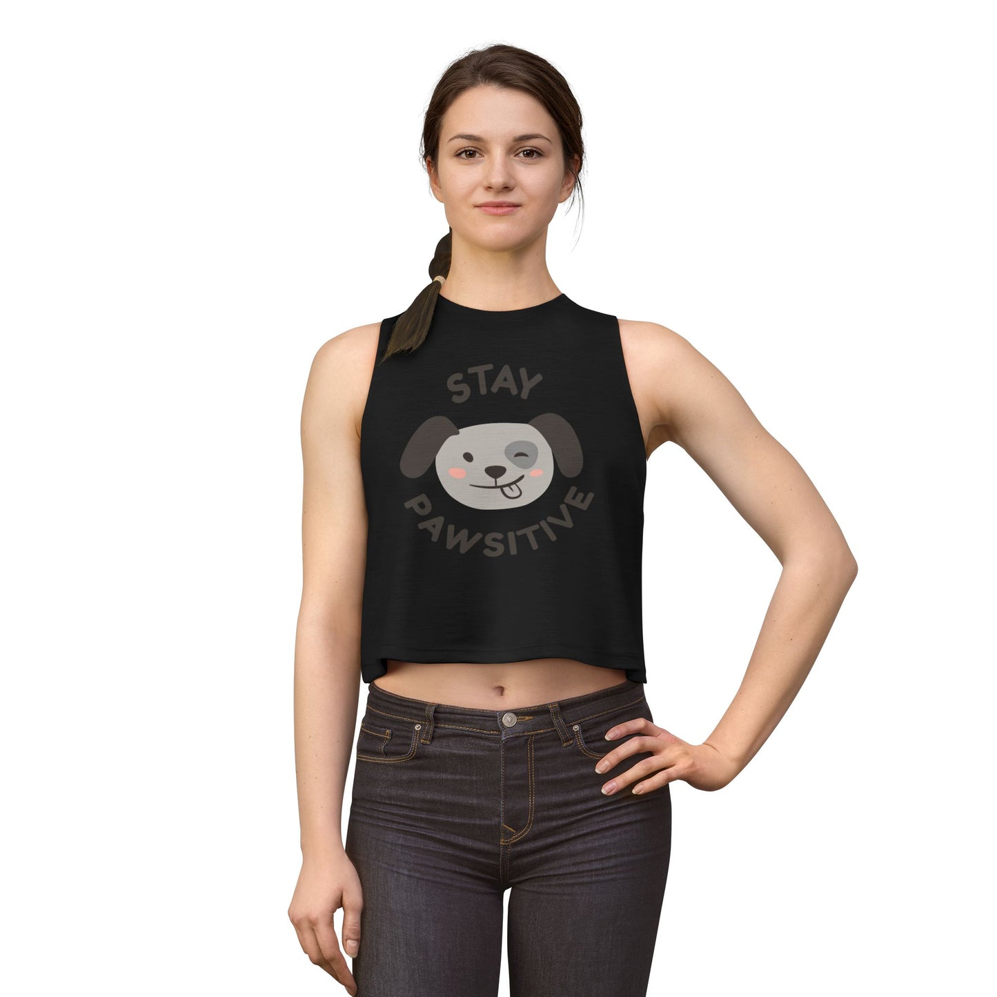 Stay Pawsitive Crop Top — Cute Dog Graphic Women's Tank