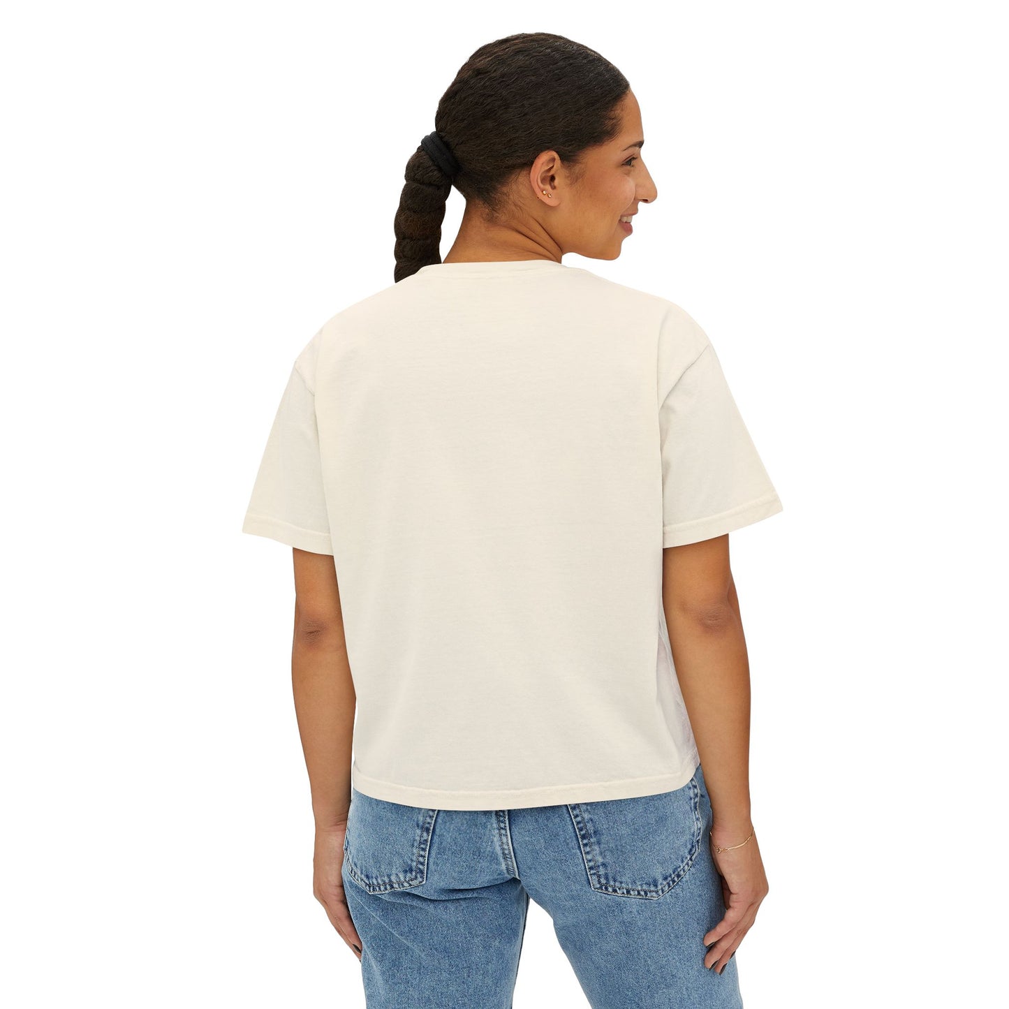 Minimalist Women's Boxy Tee — 'Carefree & Calm' Embroidered Crop T-Shirt