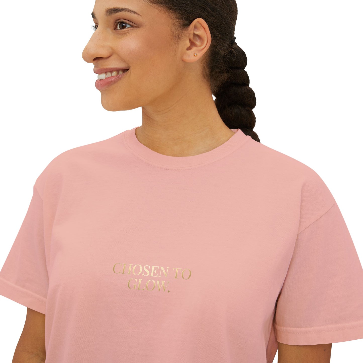 Minimalist Women's Boxy Tee — 'Carefree & Calm' Embroidered Crop T-Shirt