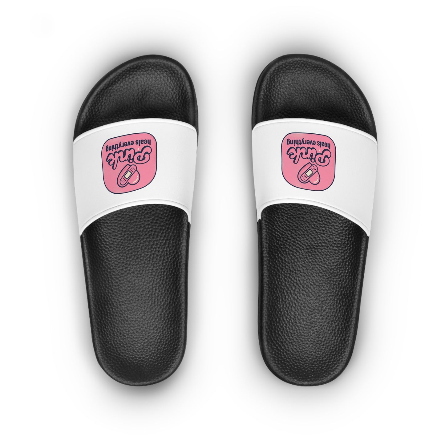 Women's Slide Sandals — Pink 'Pura Vida' Heart Graphic Pool Slides