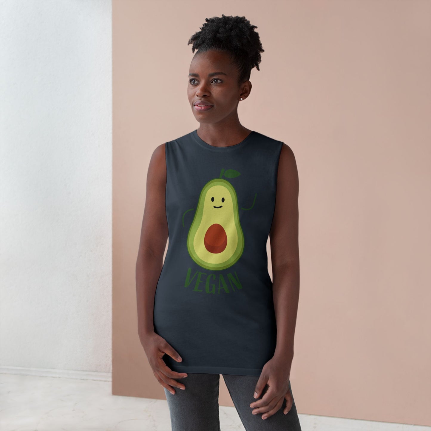 Vegan Avocado Tank Top — Cute Smiling Avocado Graphic Sleeveless Shirt