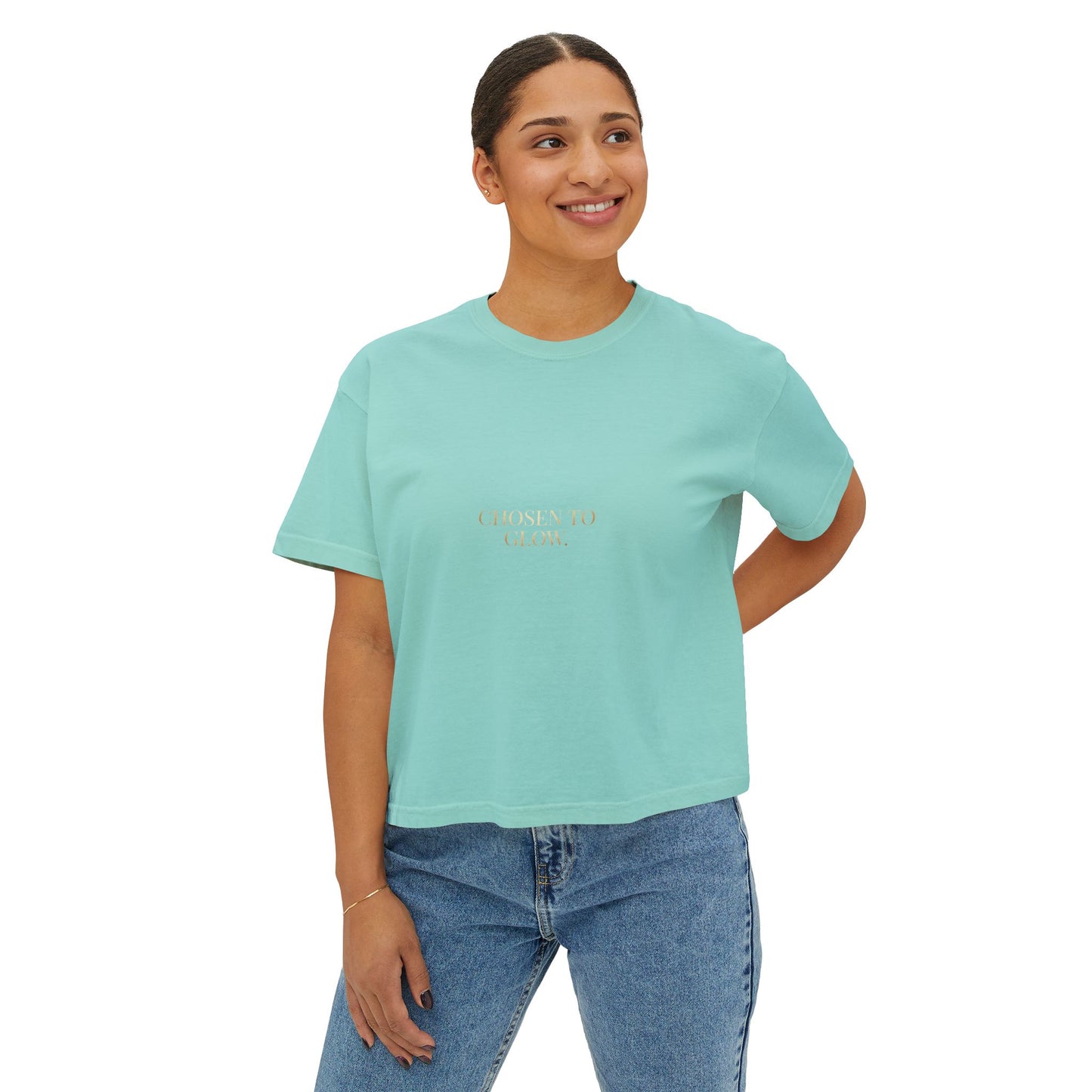 Minimalist Women's Boxy Tee — 'Carefree & Calm' Embroidered Crop T-Shirt