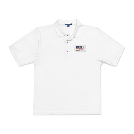Embroidered CEO Club Polo Shirt — Classic White Corporate Logo Polo