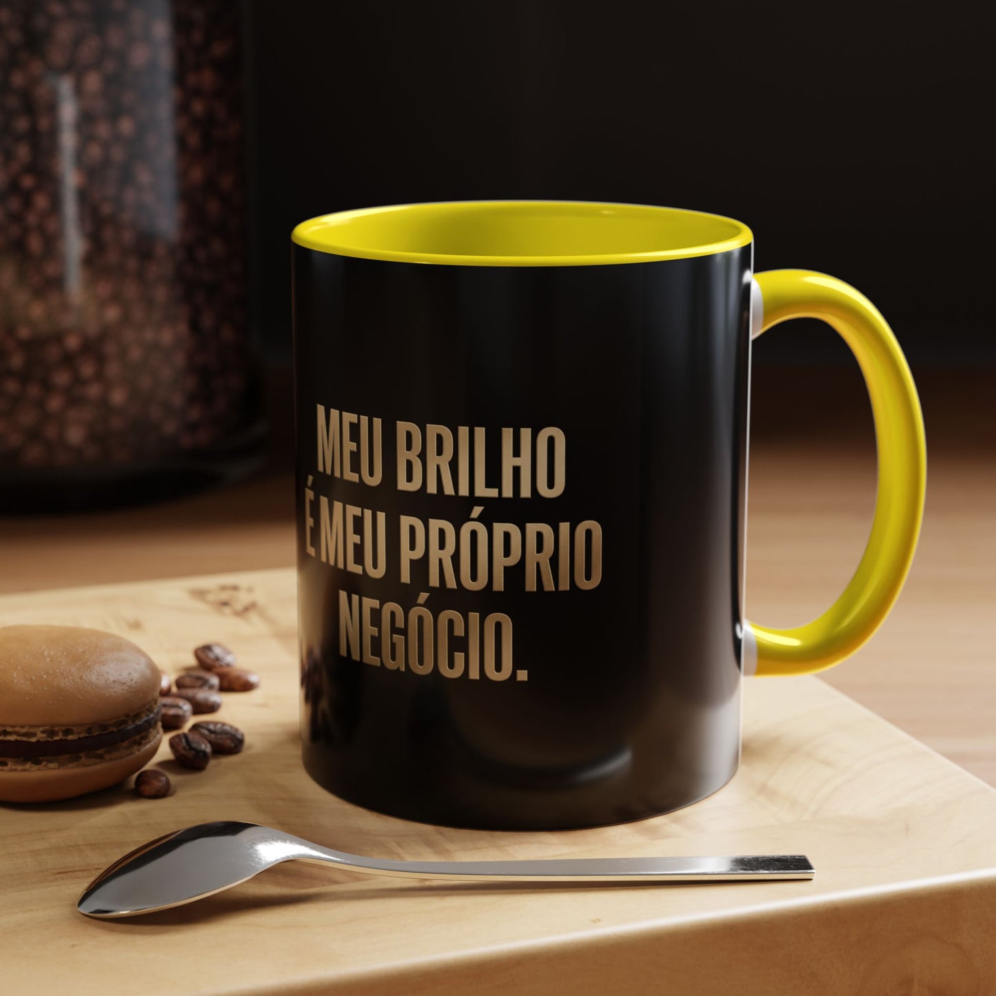 Caneca de café - Caneca inspiradora com detalhes pretos "Meu Brilho É Meu Próprio Negócio" (11/15 onças)