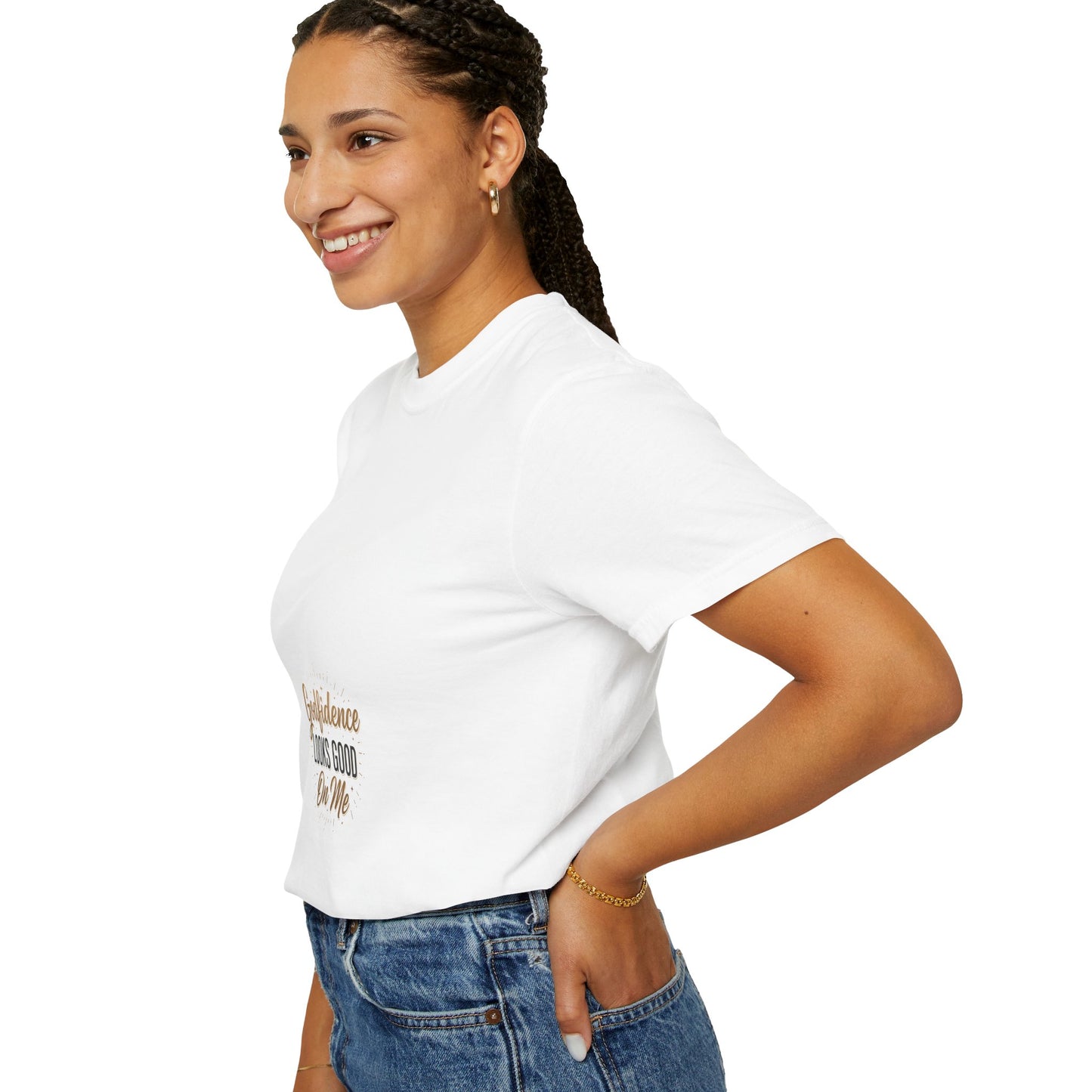 Graphic T-Shirt — “Godfidence Looks Good On Me” Small Center Chest