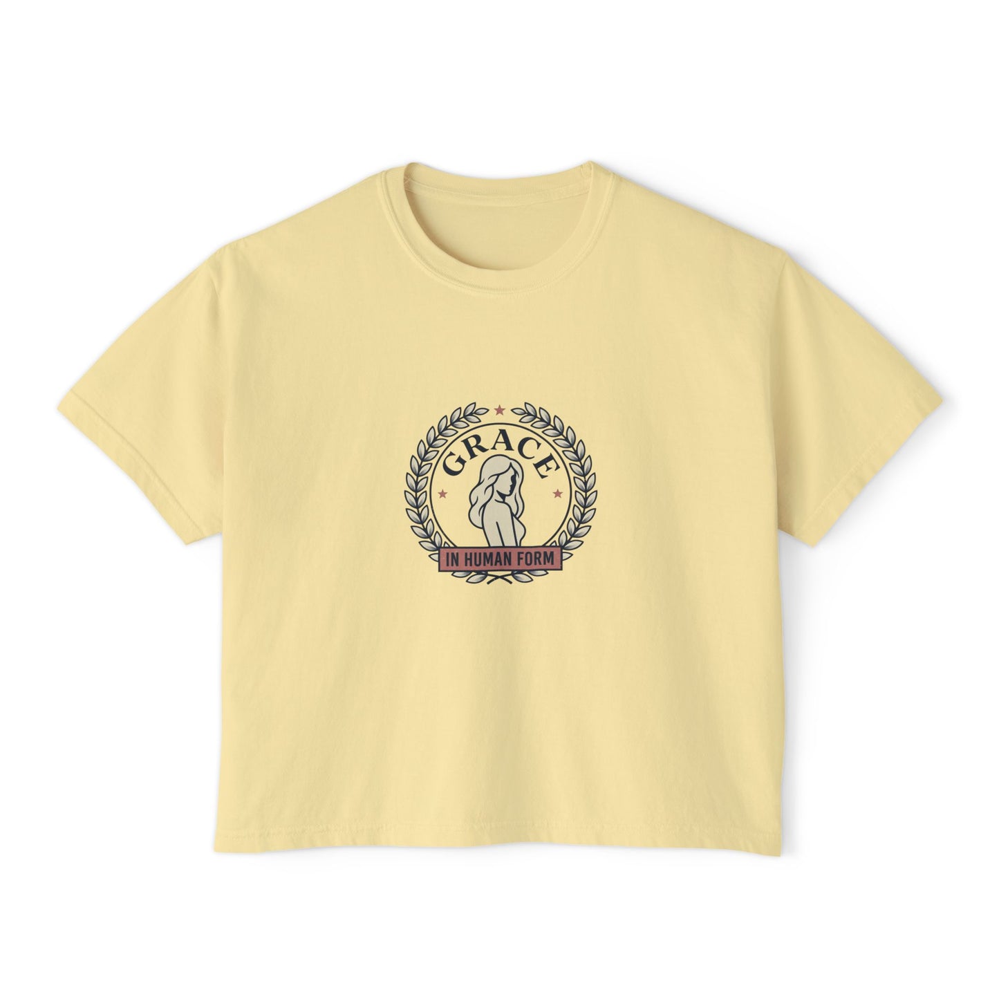 Grace Floral Boxy Tee — "Grace Is Human Form" Graphic