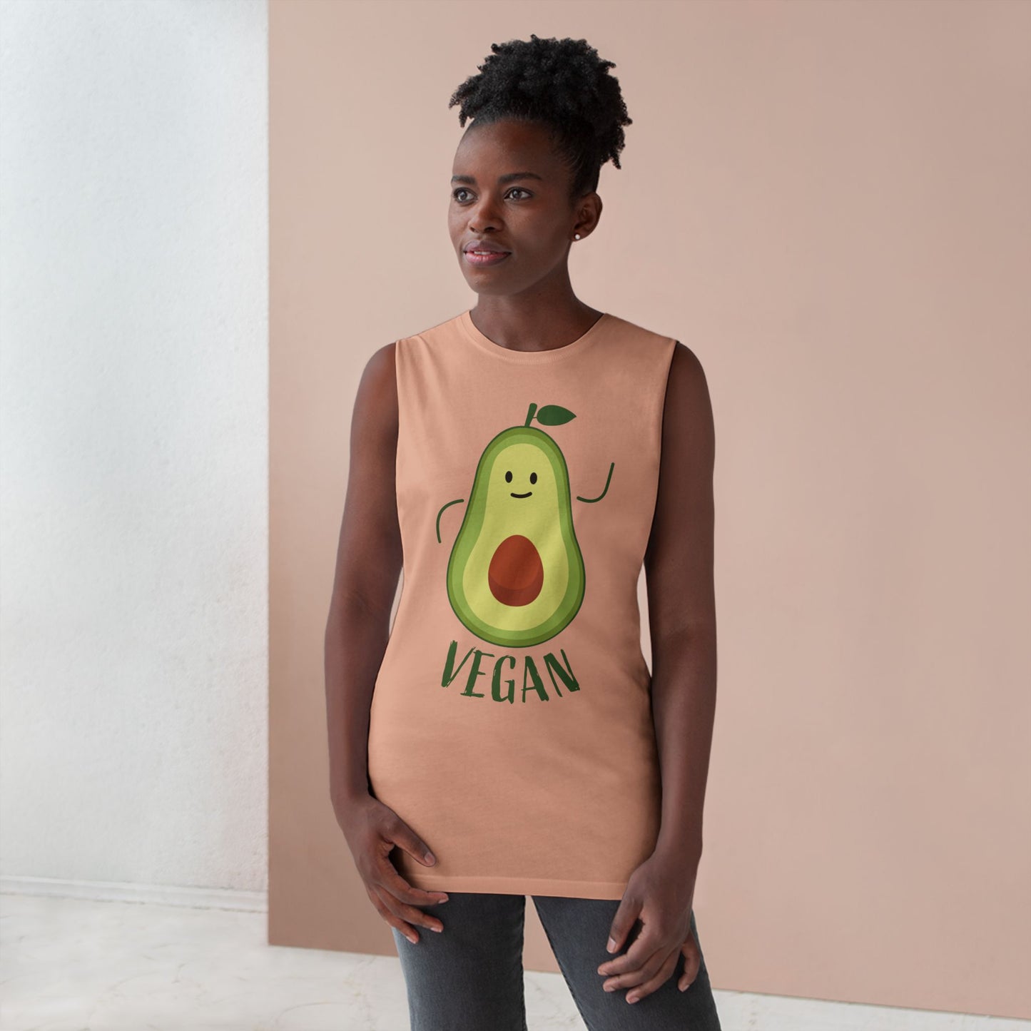 Vegan Avocado Tank Top — Cute Smiling Avocado Graphic Sleeveless Shirt