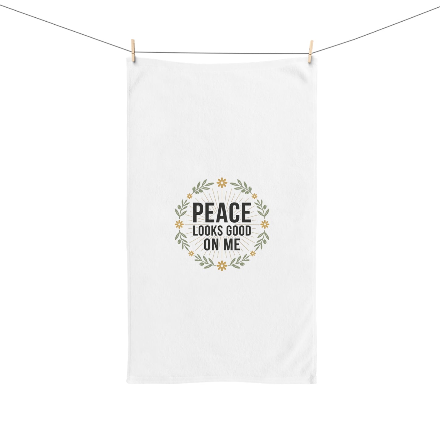 Hand Towel — "Peace Looks Good On Me" Floral Wreath Decorative Towel