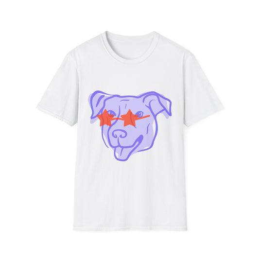 Dog Face T-Shirt — Playful Purple Pup with Star Sunglasses Graphic