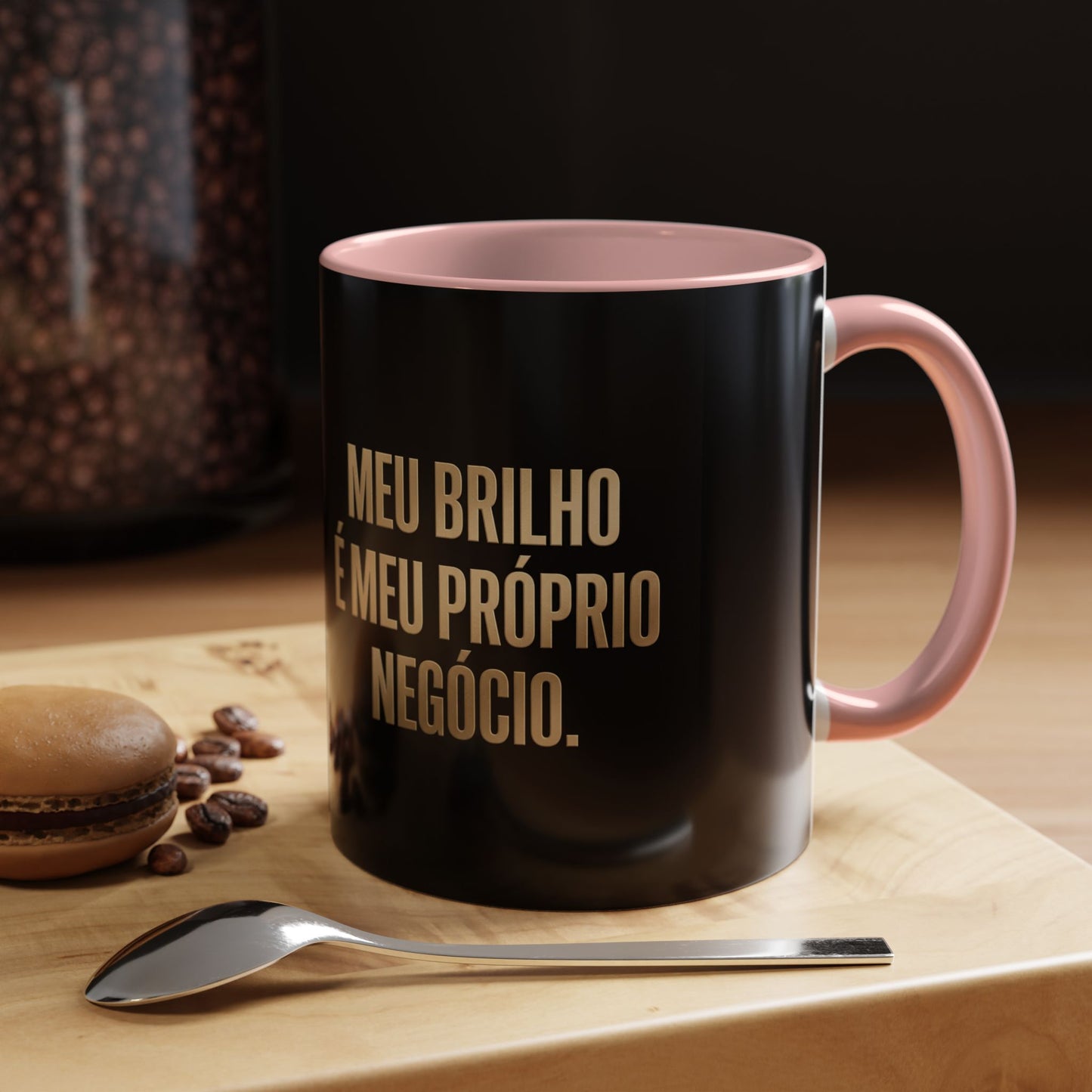 Caneca de café - Caneca inspiradora com detalhes pretos "Meu Brilho É Meu Próprio Negócio" (11/15 onças)