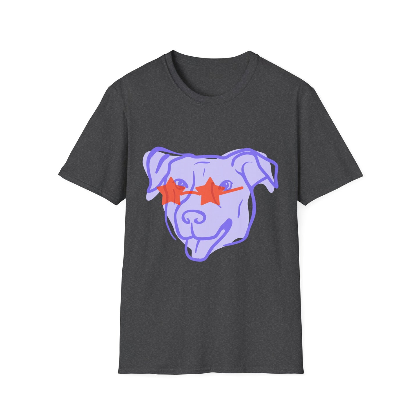 Dog Face T-Shirt — Playful Purple Pup with Star Sunglasses Graphic