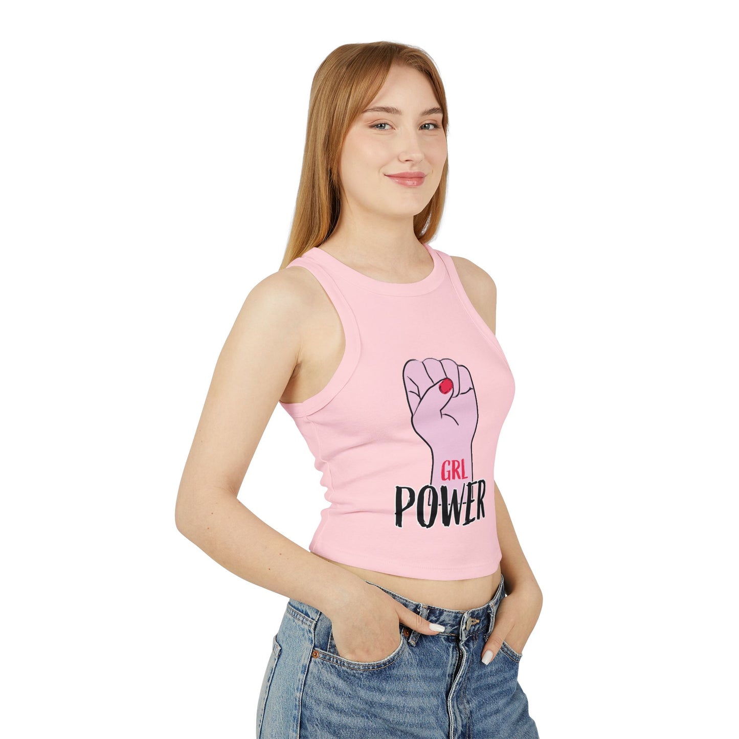 GRL Power Tank Top — Feminist Pink Fist Crop Racerback