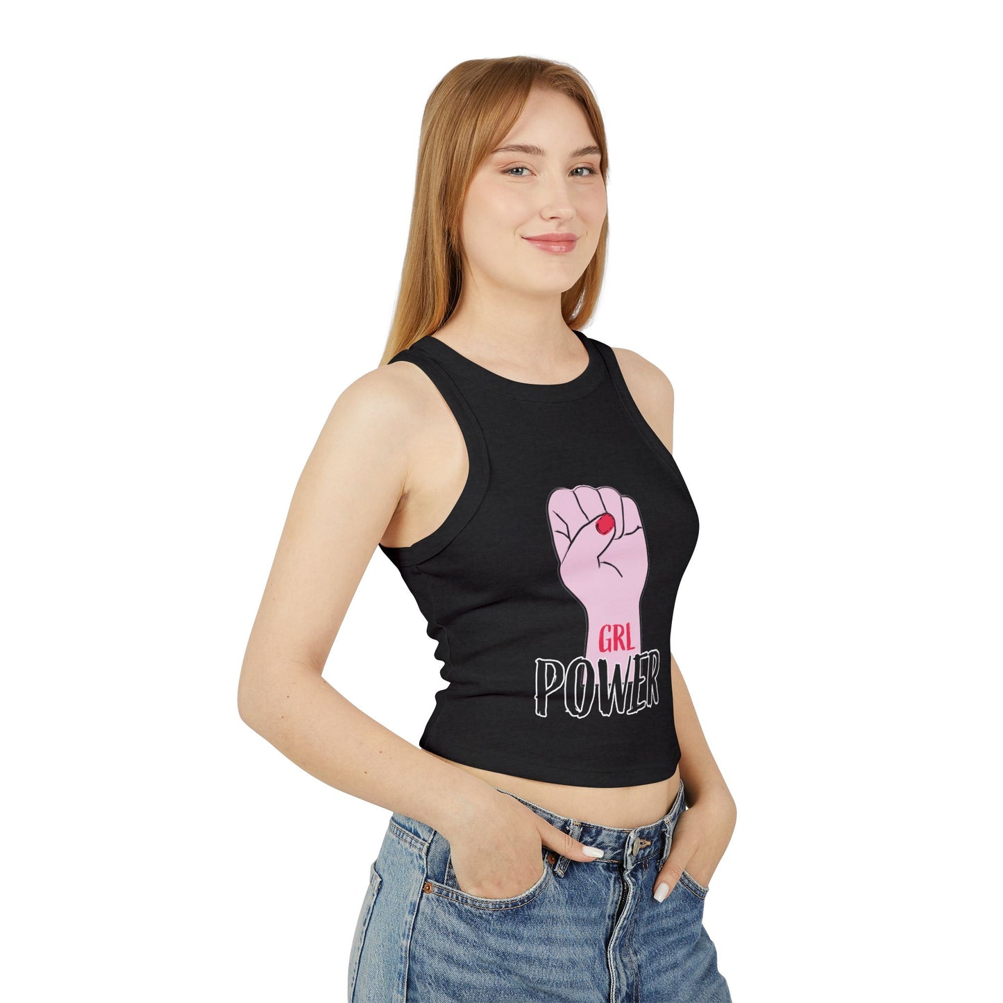 GRL Power Tank Top — Feminist Pink Fist Crop Racerback