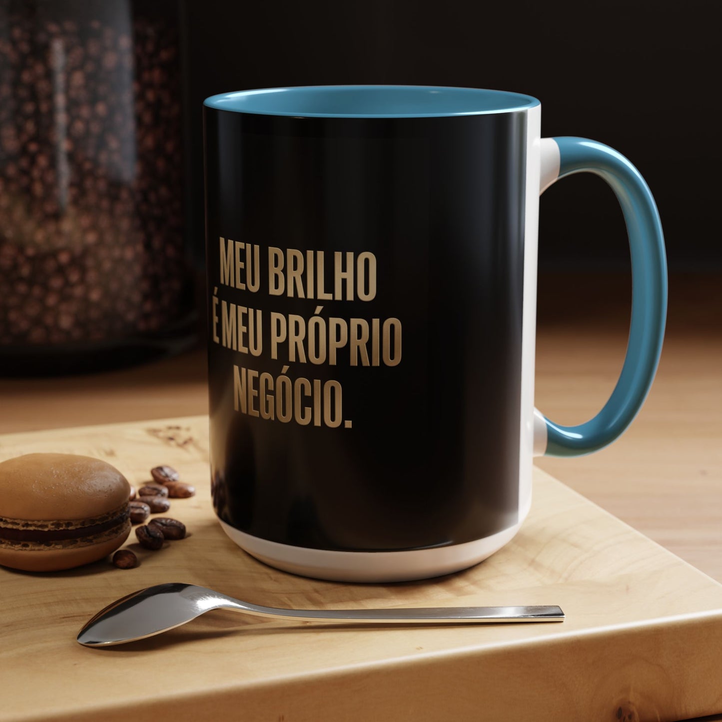 Caneca de café - Caneca inspiradora com detalhes pretos "Meu Brilho É Meu Próprio Negócio" (11/15 onças)