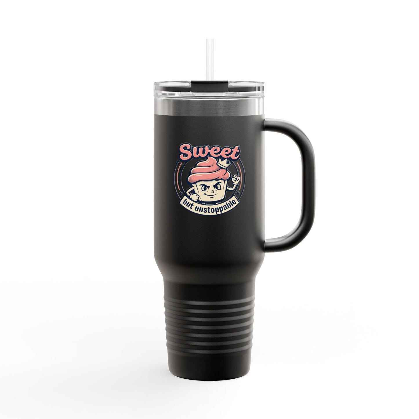 40oz Insulated Travel Mug — "Sweet but Unstoppable" Retro Dessert Design