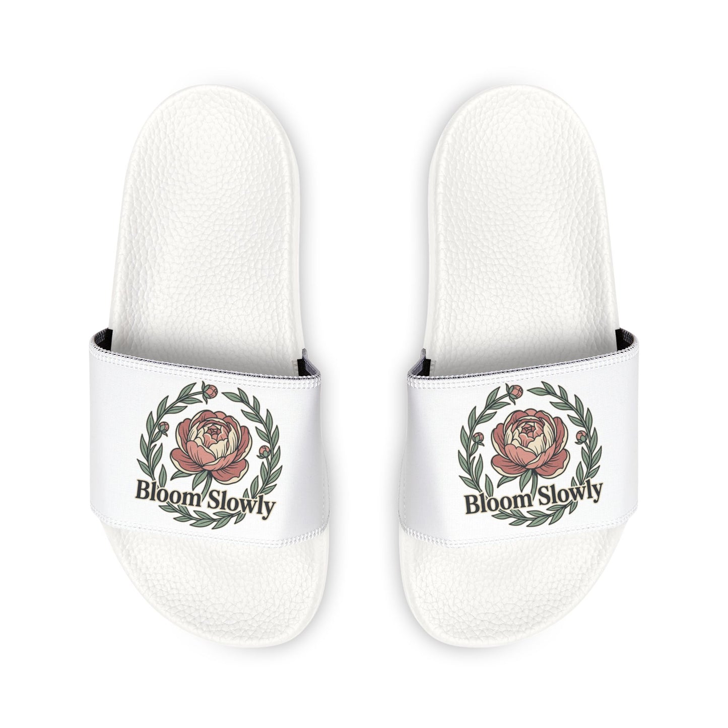 Women's Floral Wreath Slide Sandals — "Bloom Slowly" Removable- Strap Casual Slides