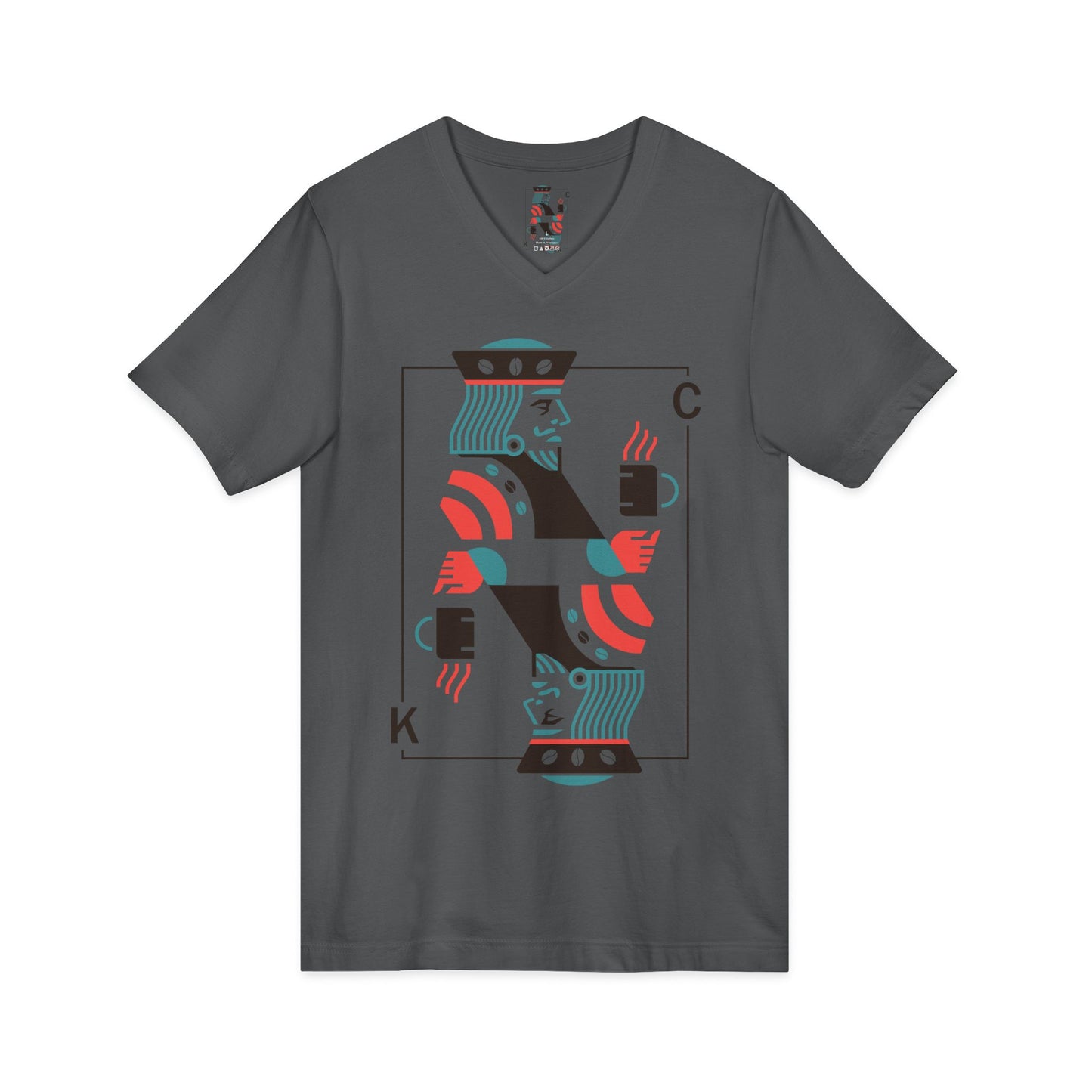 King of Cups Playing Card V‑Neck Tee — Retro Minimalist Tarot/Deck Design