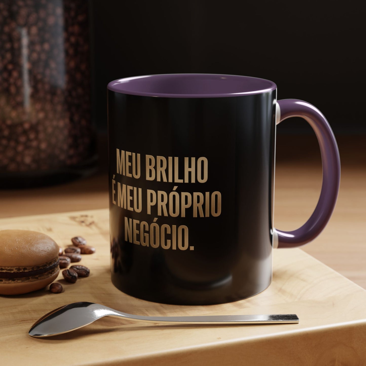 Caneca de café - Caneca inspiradora com detalhes pretos "Meu Brilho É Meu Próprio Negócio" (11/15 onças)
