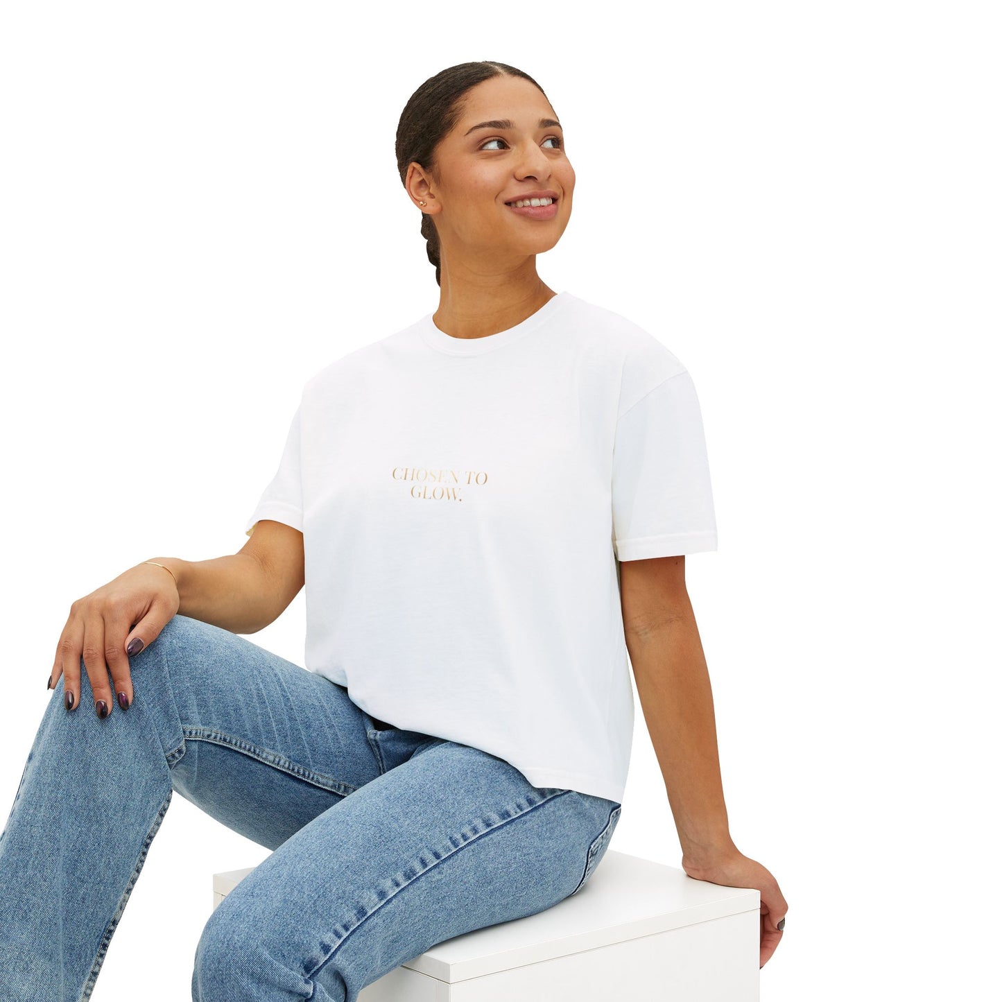Minimalist Women's Boxy Tee — 'Carefree & Calm' Embroidered Crop T-Shirt
