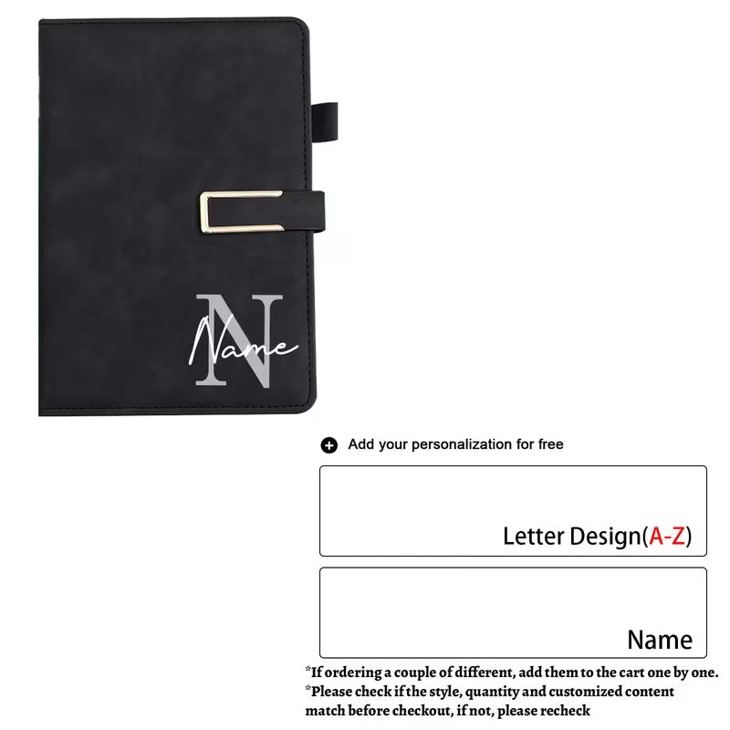 Personalized A5 PU Leather Notebook | Custom Journal with Pen Holder for Work, School & Travel
