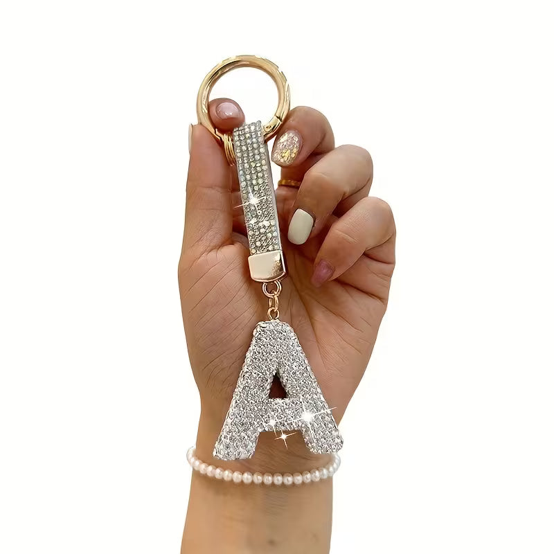 Rhinestone Letter Keychain | Personalized Initial Charm | Sparkling Luxury Key Ring Gift for Women & Men