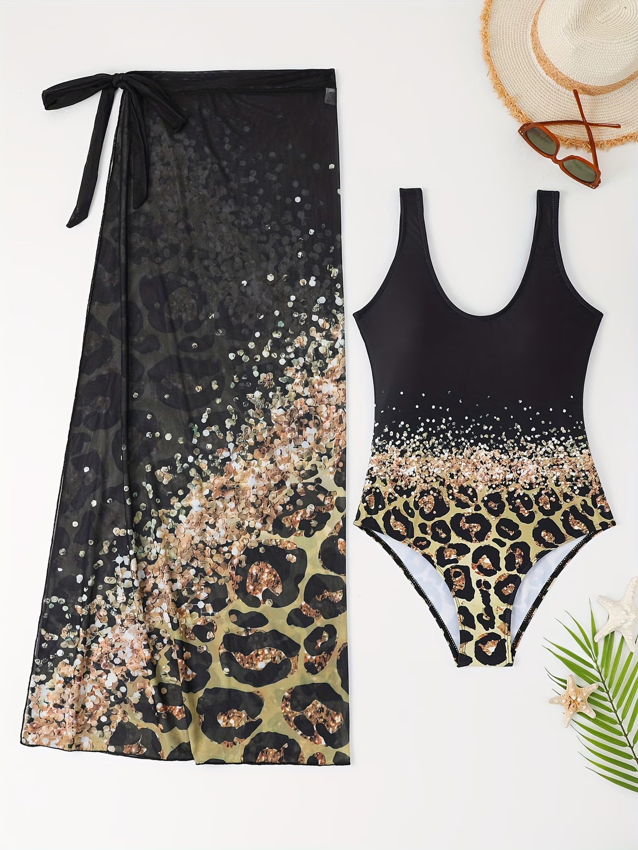 Emerald Wild Luxe Leopard Swimsuit & Wrap Skirt Set (Limited Edition)