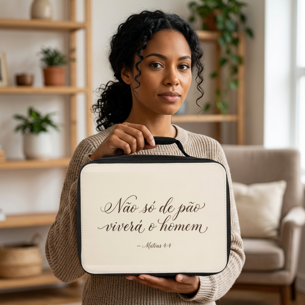 Lunch Bag — "Não só de pão viverá o homem" Inspirational Scripture Lunch Bag