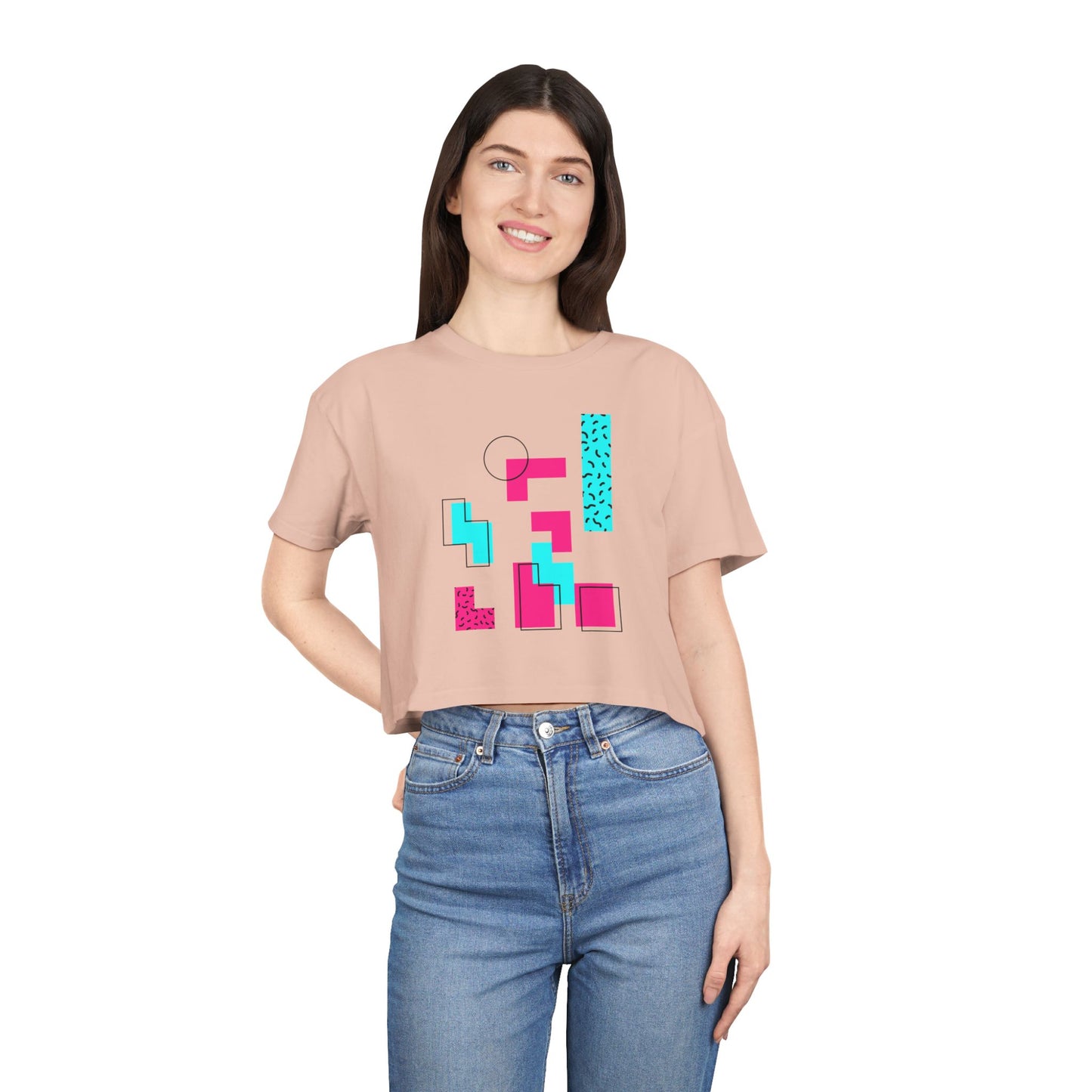 Retro Geometric Crop Tee — 80s Memphis Pattern Women's Top