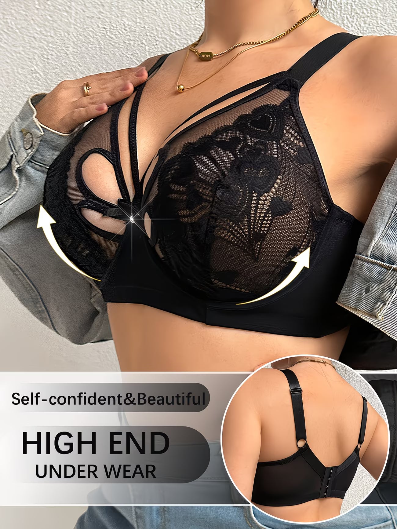 EleganceLace™ Plus Size Underwire Bra | Seamless Lace Back Comfort Support Bra for Women