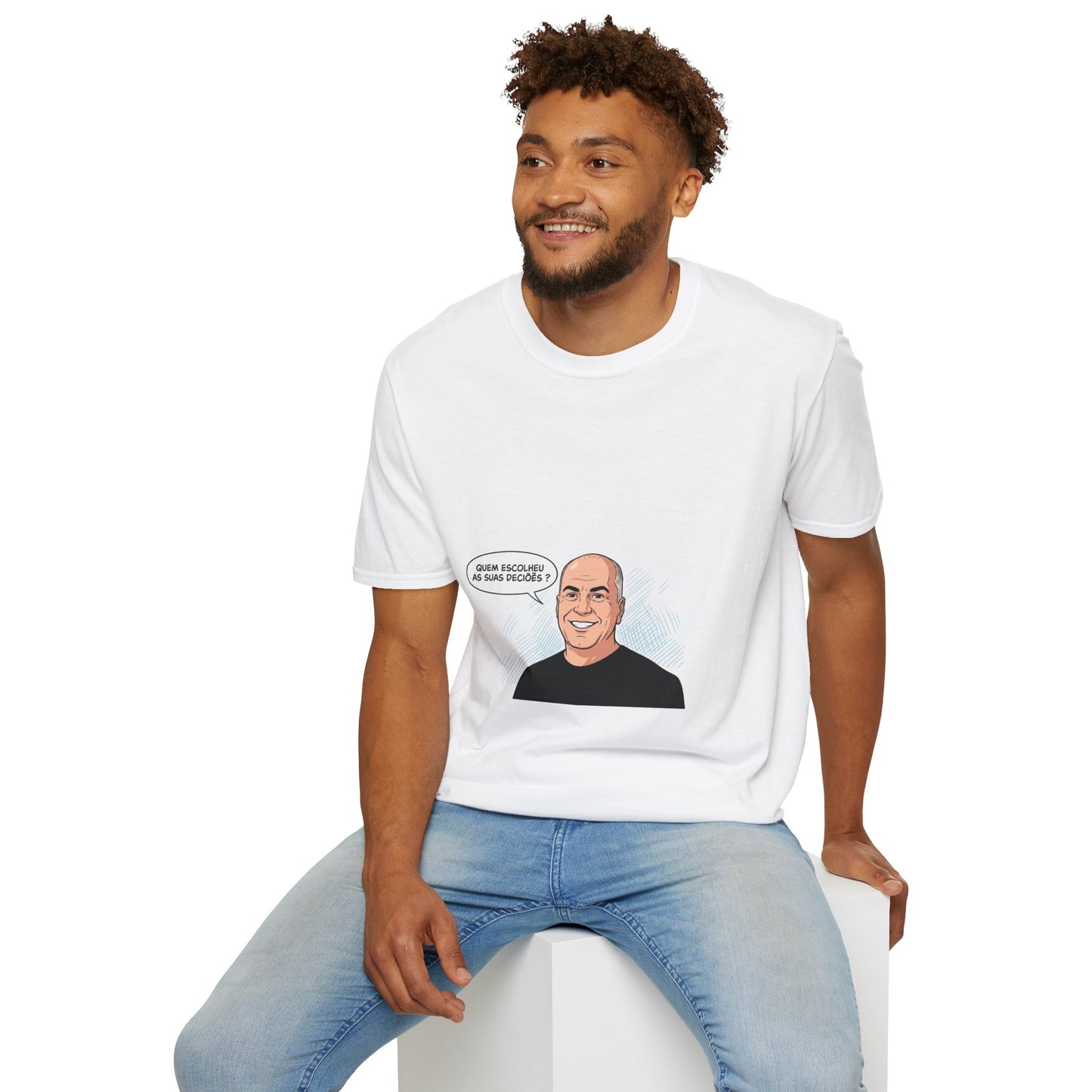 T-Shirt — "Quem Escolheu as Suas Decisões?" Portuguese Funny Portrait Tee