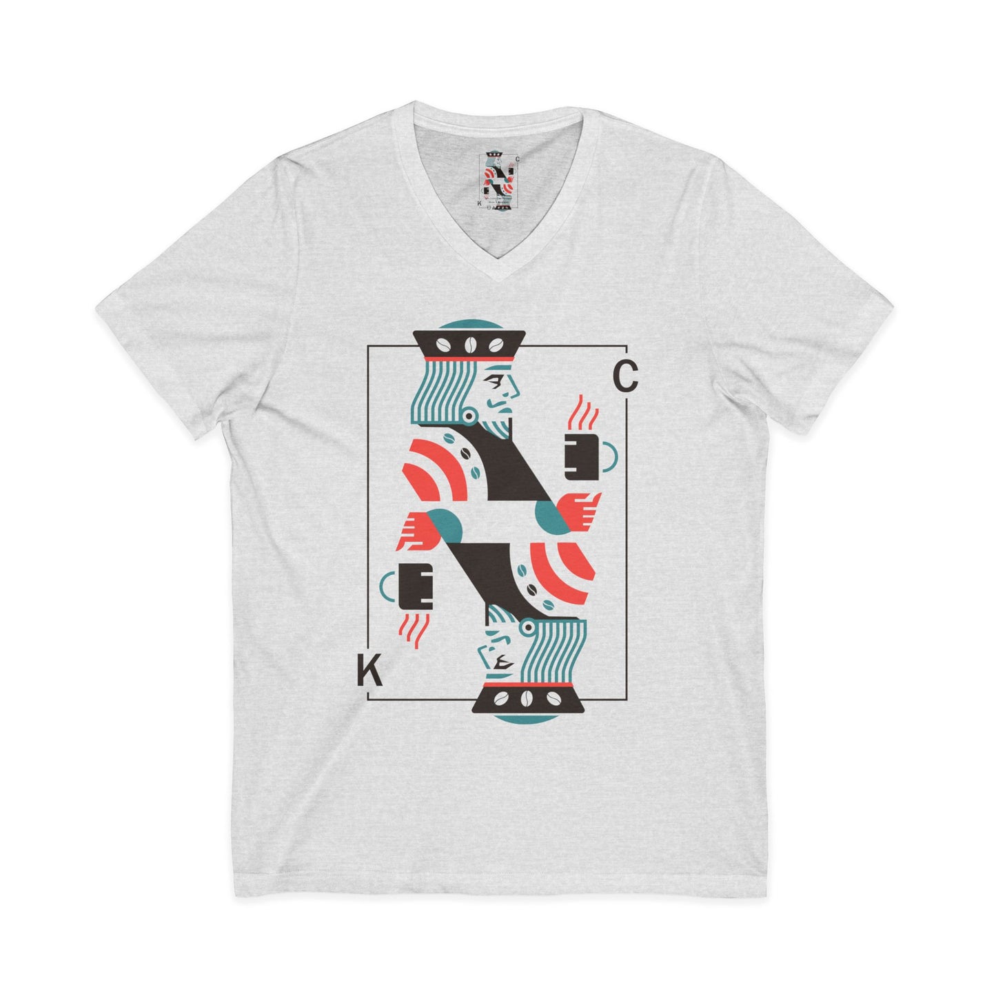 King of Cups Playing Card V‑Neck Tee — Retro Minimalist Tarot/Deck Design