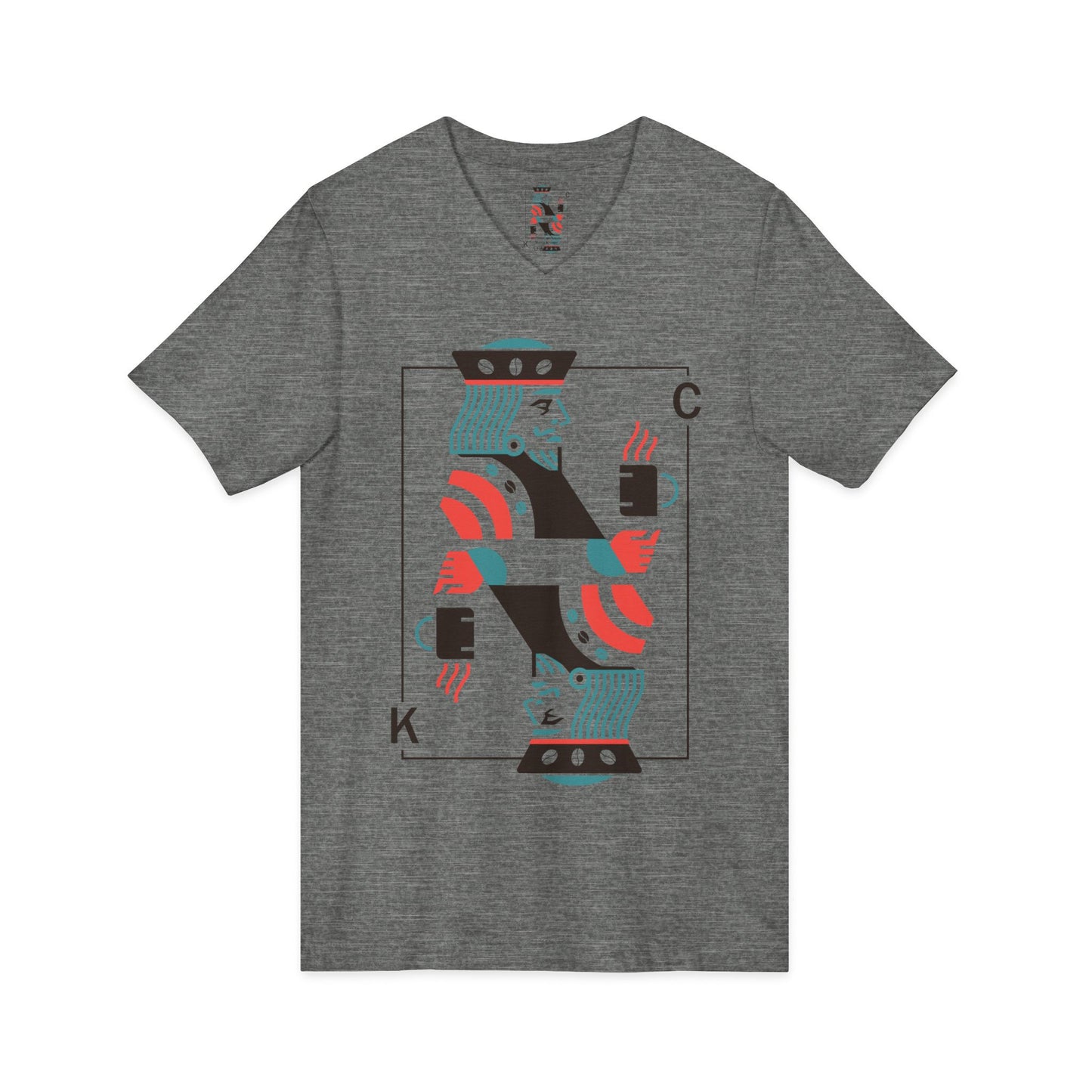 King of Cups Playing Card V‑Neck Tee — Retro Minimalist Tarot/Deck Design