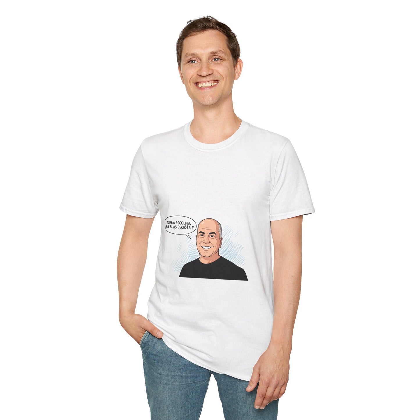 T-Shirt — "Quem Escolheu as Suas Decisões?" Portuguese Funny Portrait Tee