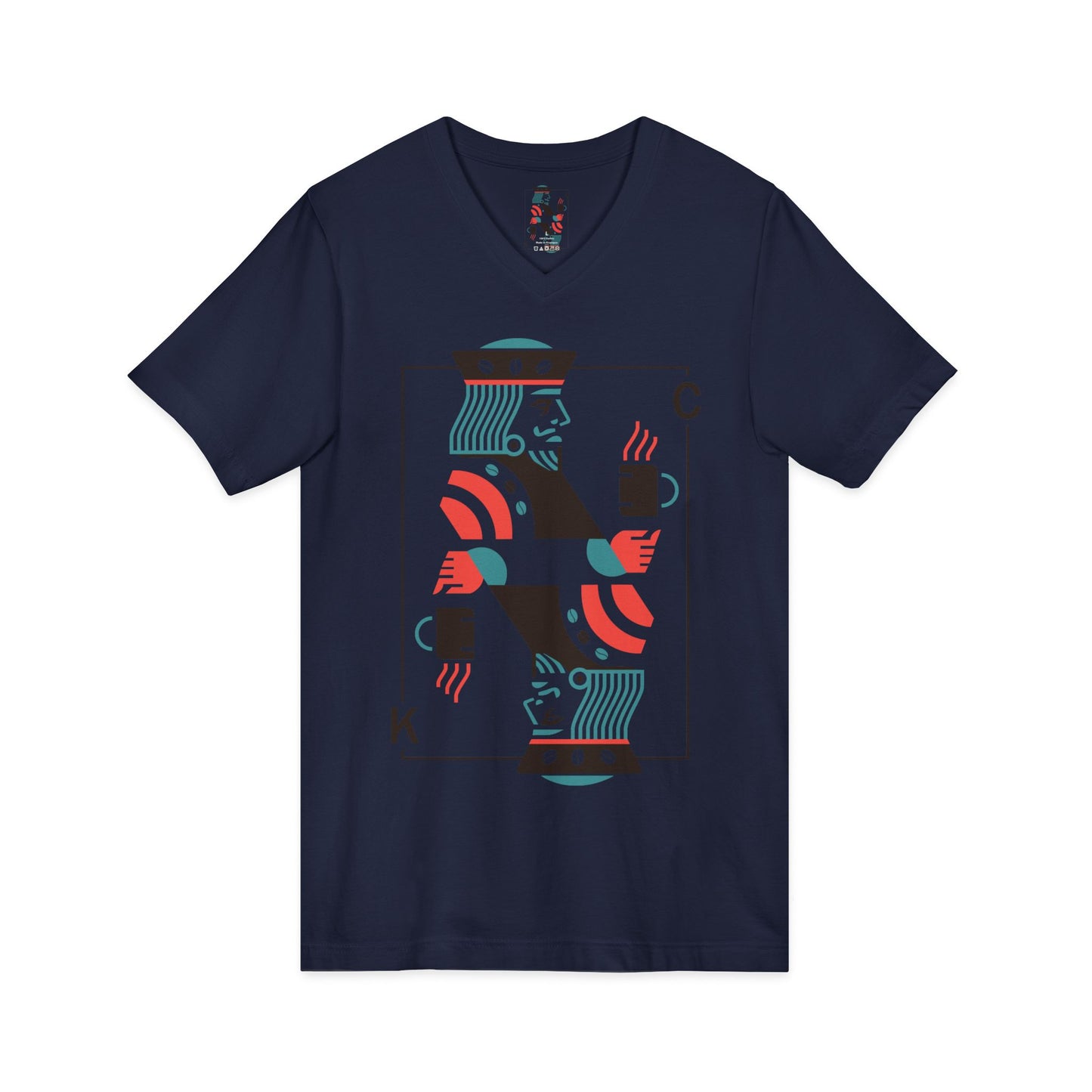 King of Cups Playing Card V‑Neck Tee — Retro Minimalist Tarot/Deck Design